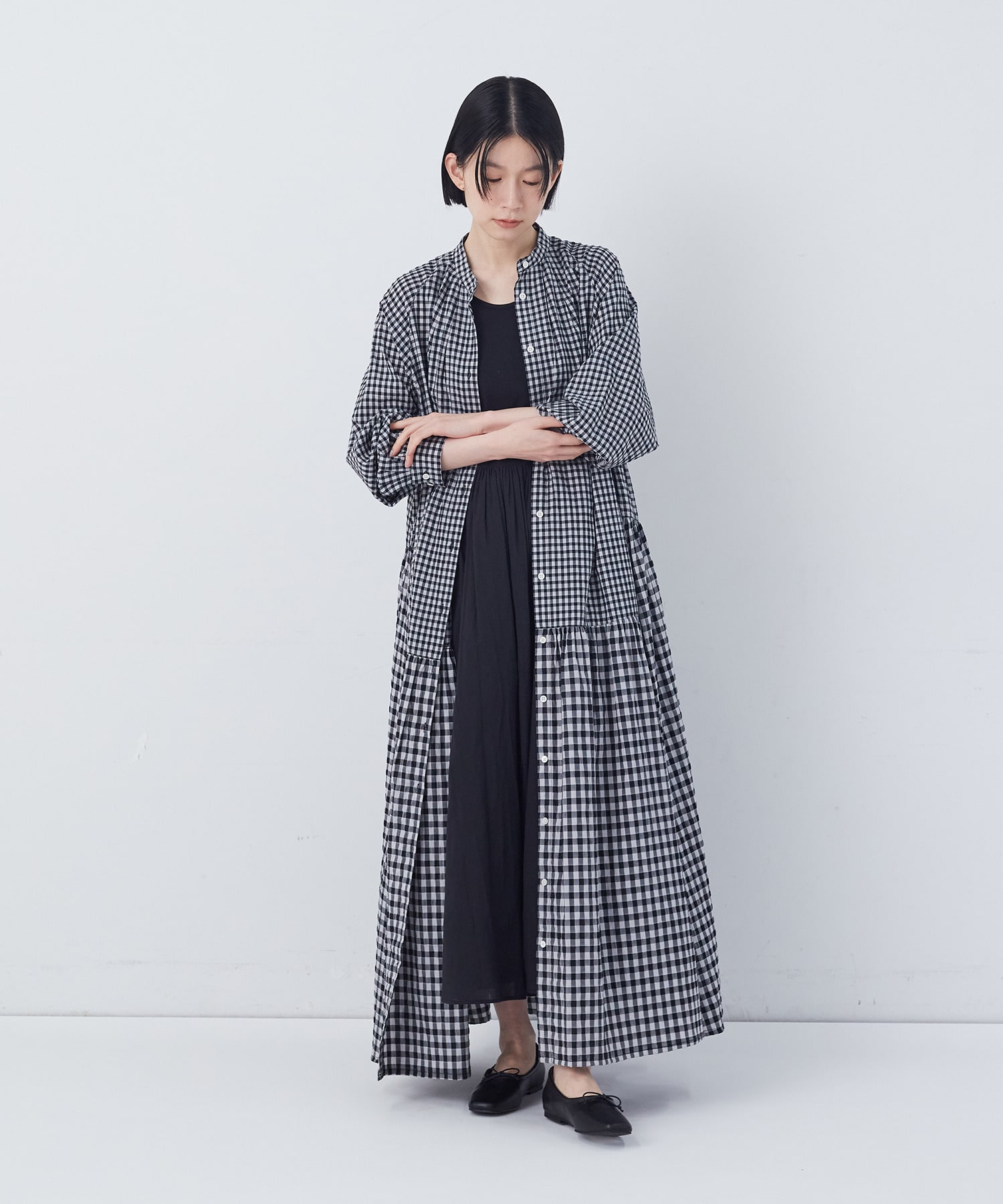 【congés payés】チェックパッチワークワンピース 詳細画像 グリーン系その他 4