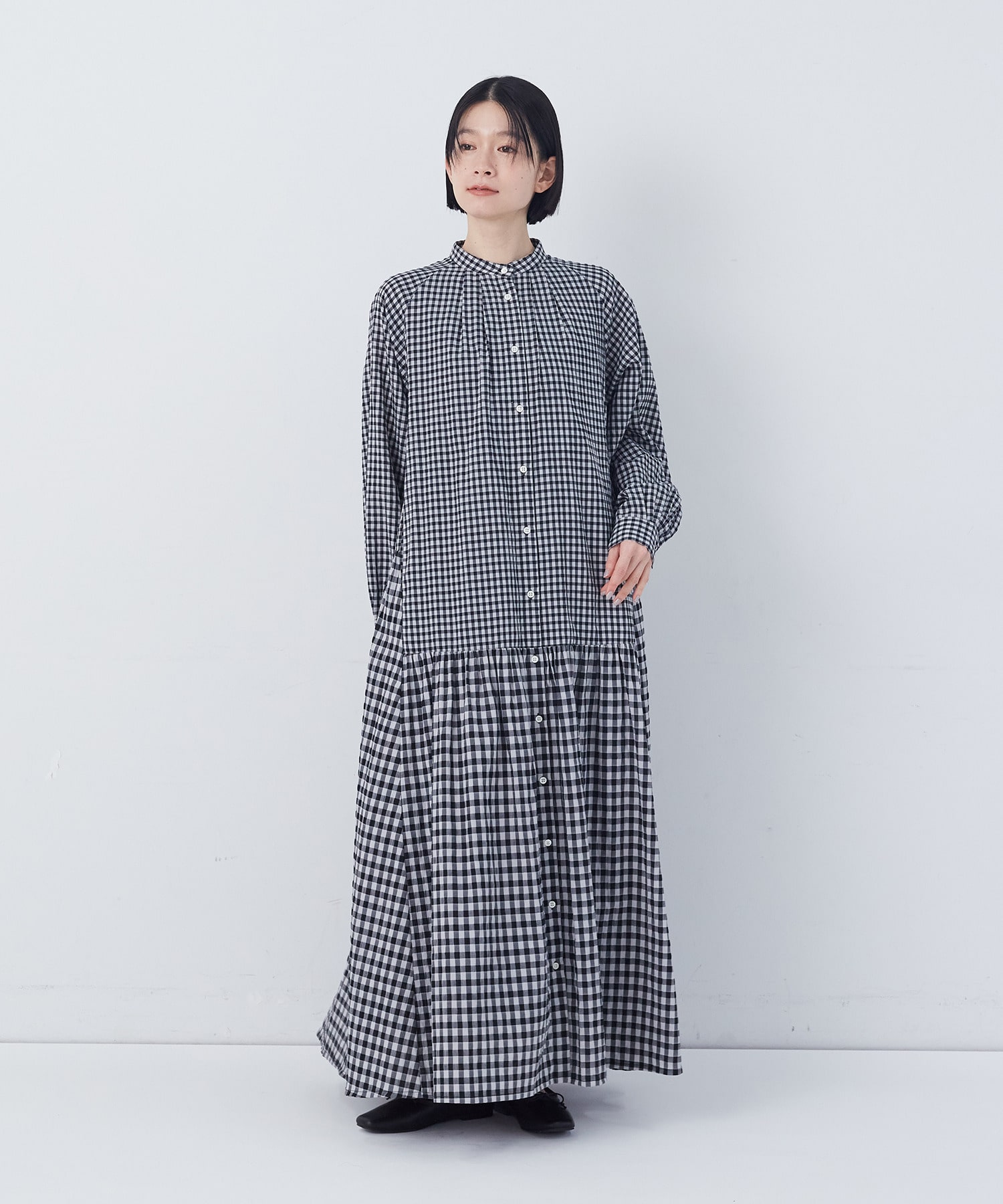 【congés payés】チェックパッチワークワンピース 詳細画像 グリーン系その他 5