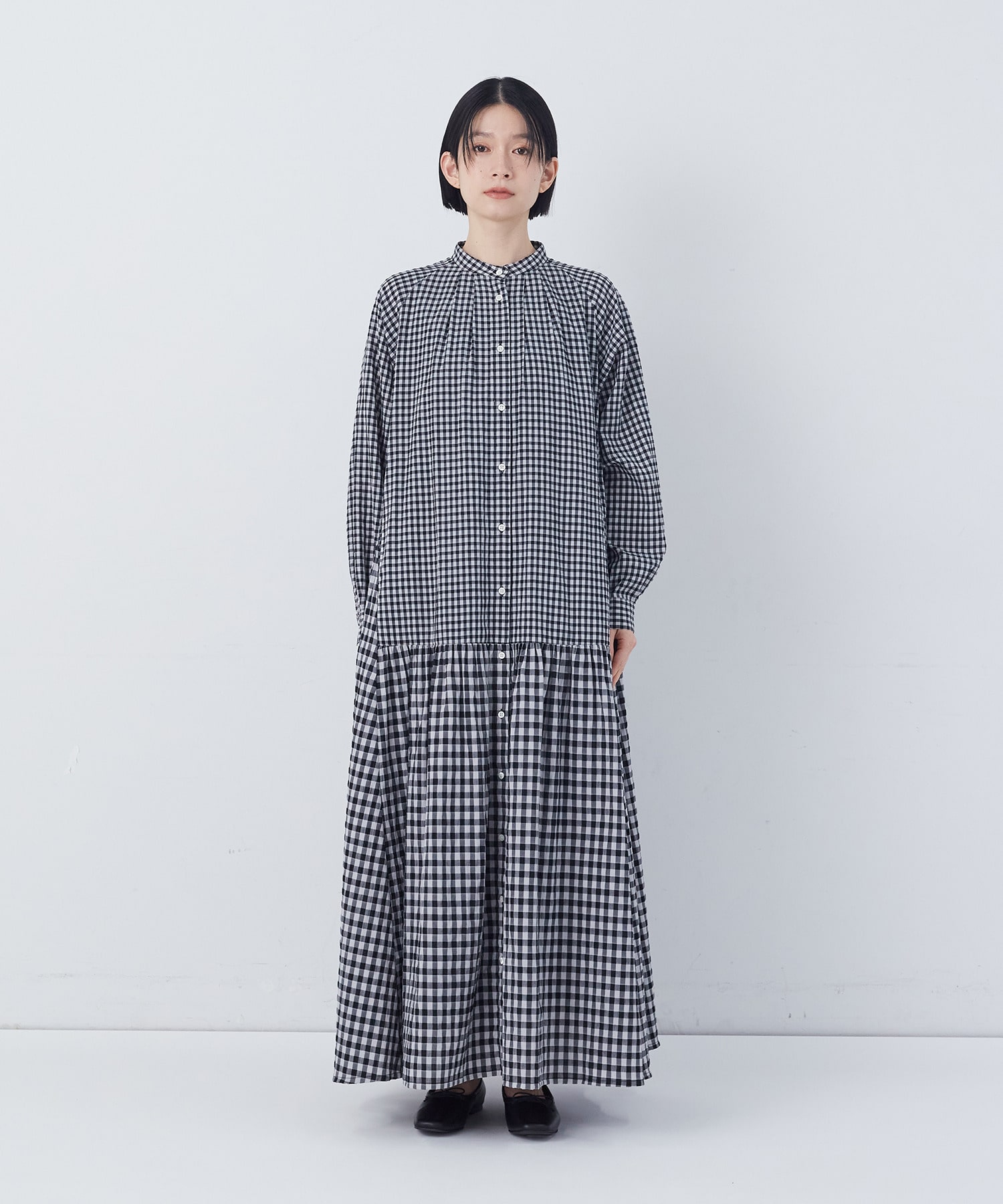 【congés payés】チェックパッチワークワンピース 詳細画像 グリーン系その他 6