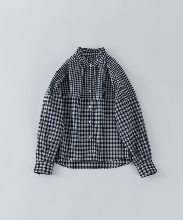 【congés payés】チェックパッチワークブラウス