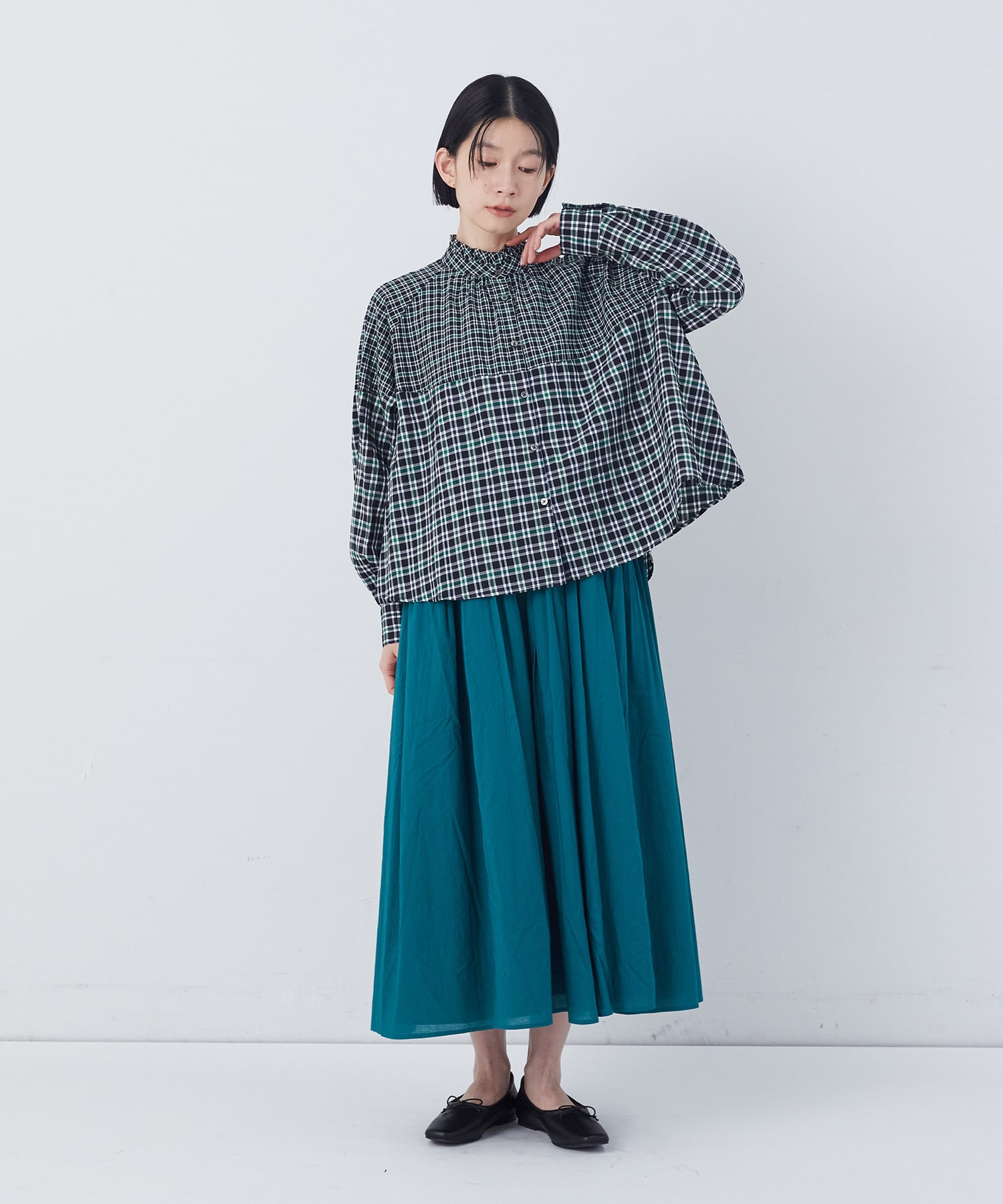 【congés payés】チェックパッチワークブラウス 詳細画像 グリーン系その他 4