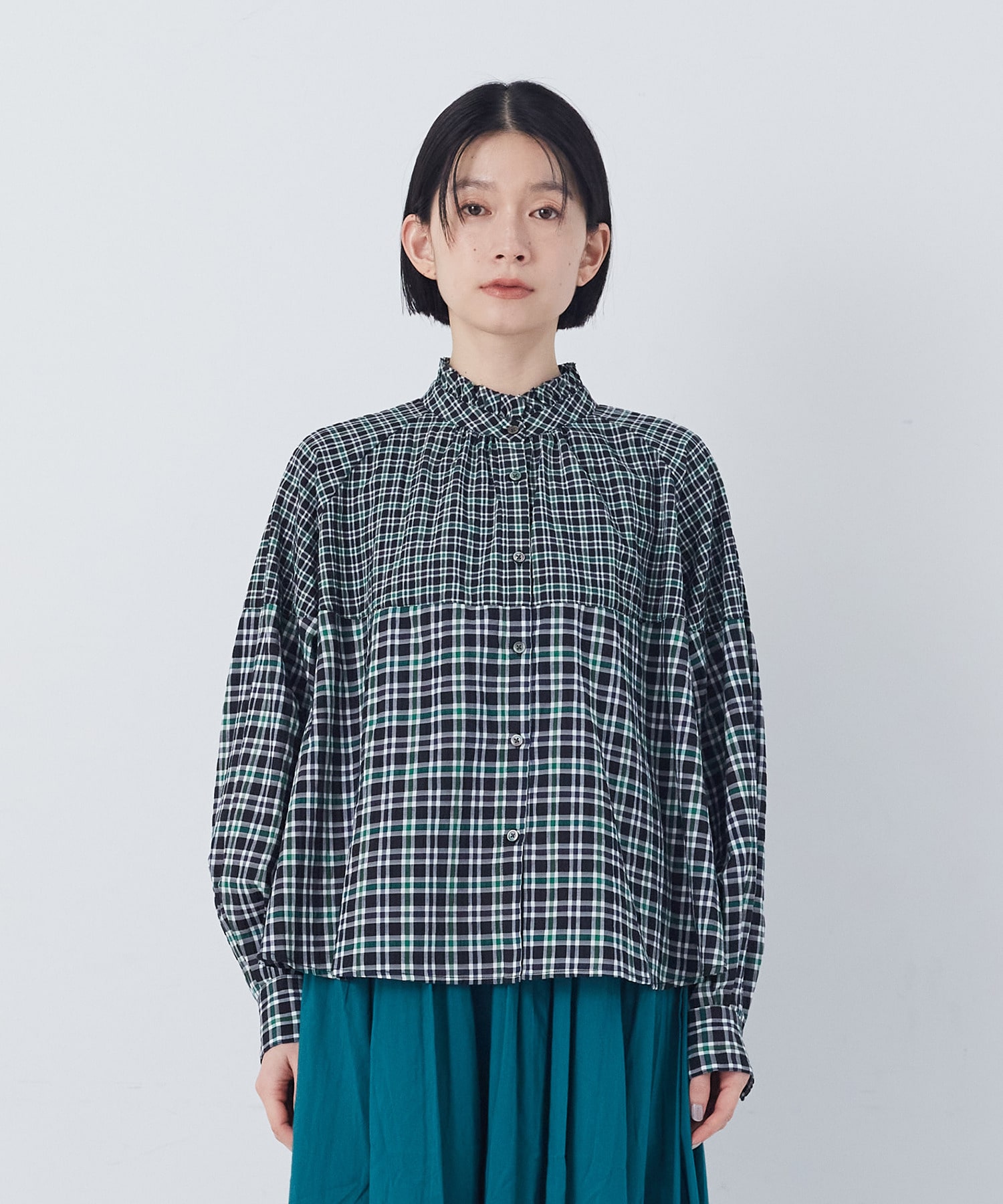 【congés payés】チェックパッチワークブラウス 詳細画像 グリーン系その他 6