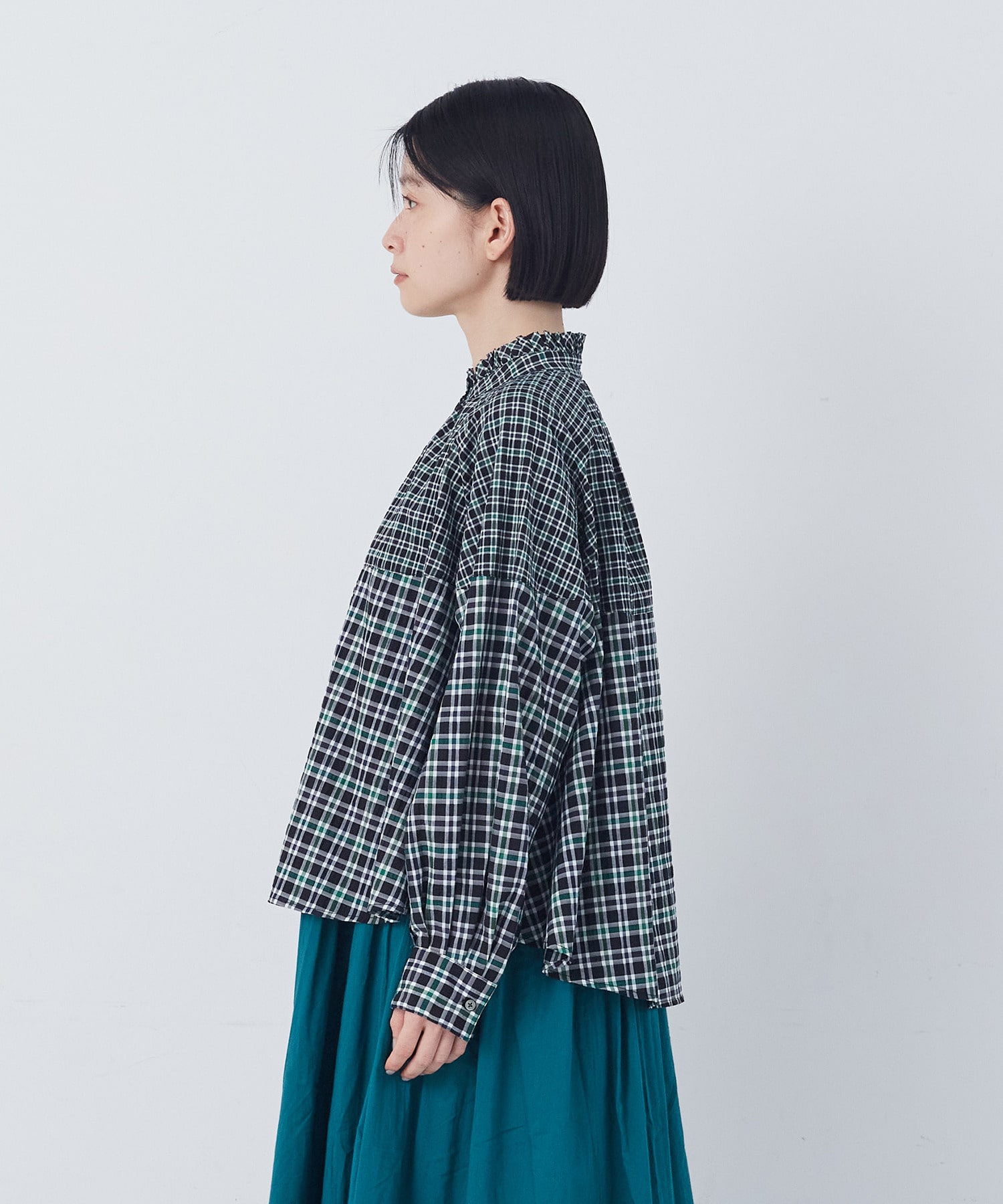【congés payés】チェックパッチワークブラウス 詳細画像 グリーン系その他 7