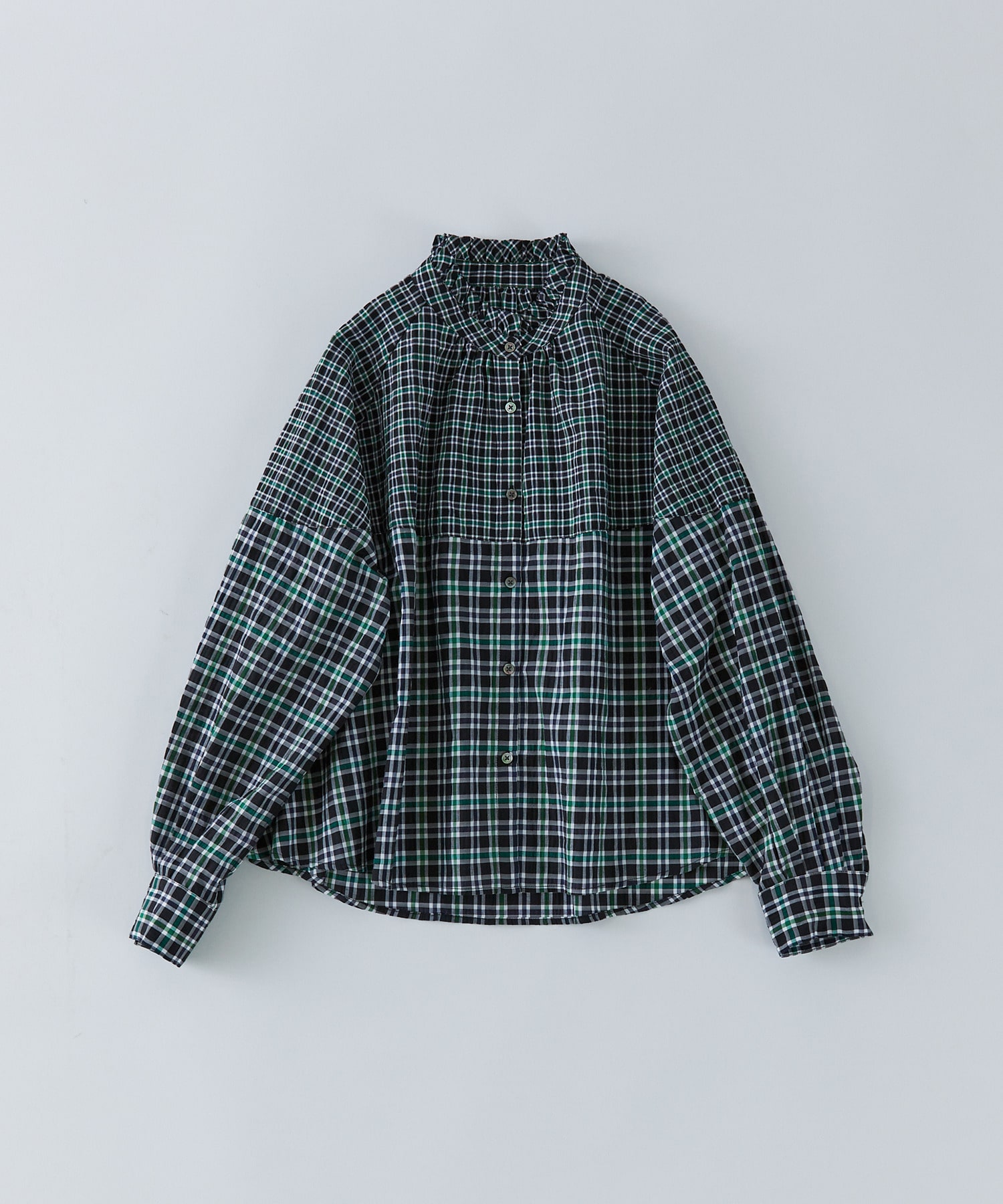 【congés payés】チェックパッチワークブラウス 詳細画像 グリーン系その他 1