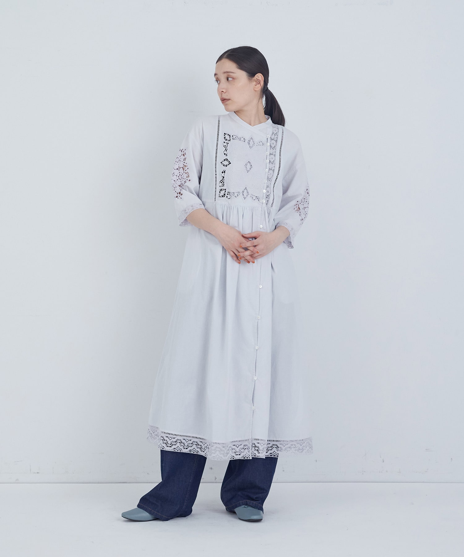 【ADIEU TRISTESSE】ポプリン刺繍ワンピース 詳細画像 ブラック 1