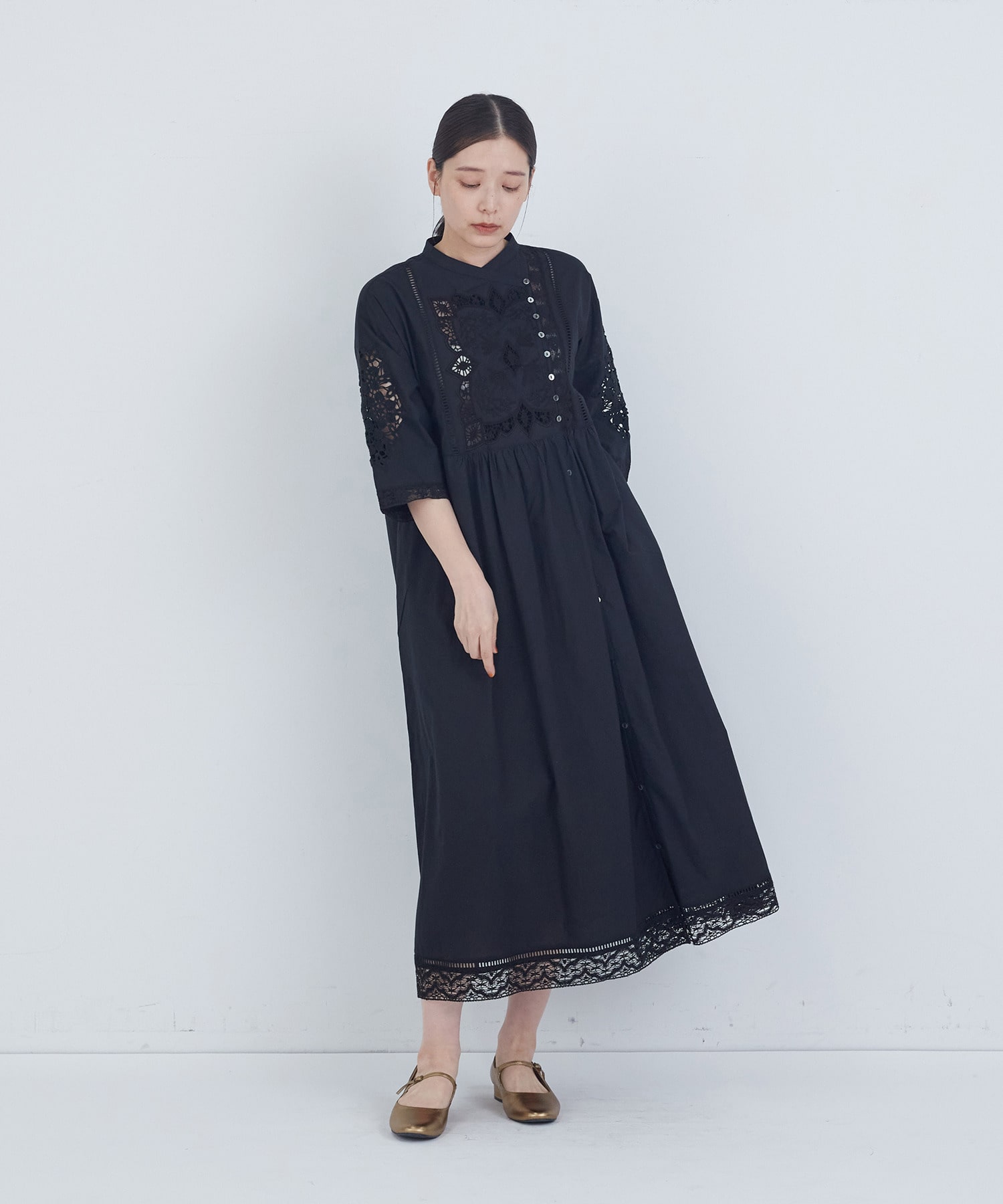 【ADIEU TRISTESSE】ポプリン刺繍ワンピース 詳細画像 ブラック 9