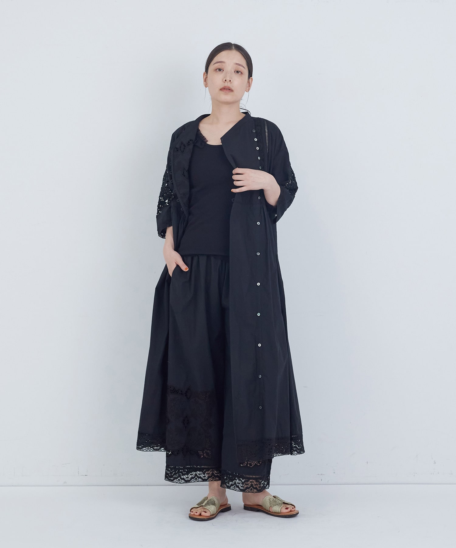 【ADIEU TRISTESSE】ポプリン刺繍ワンピース 詳細画像 ブラック 1