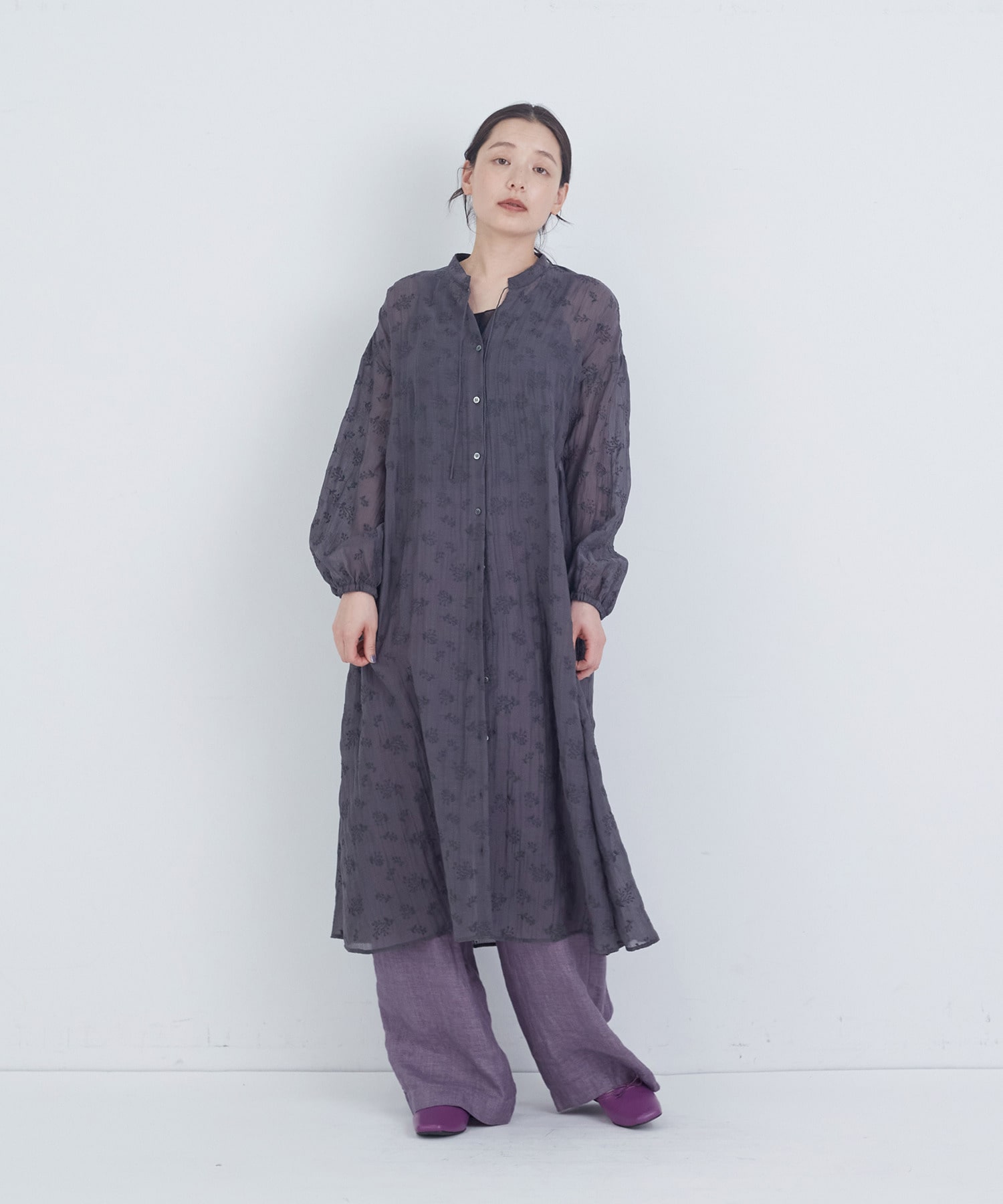 【ADIEU TRISTESSE】シアーエンブロイダリーワンピース 詳細画像 チャコールグレー 1