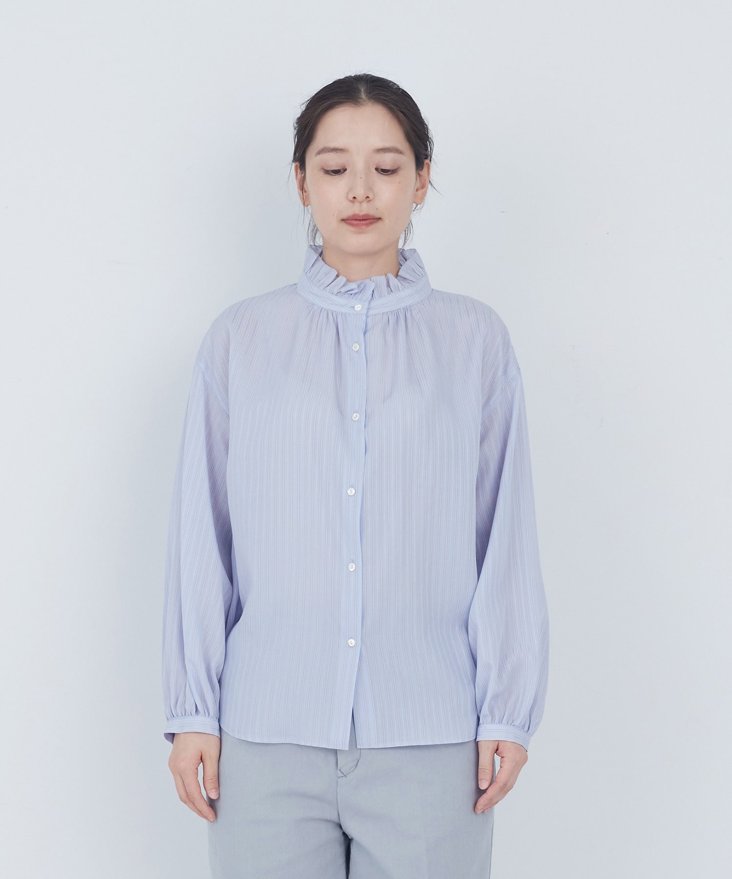 【ADIEU TRISTESSE】ストライプフリルブラウス 詳細画像 ブルー系その他 10