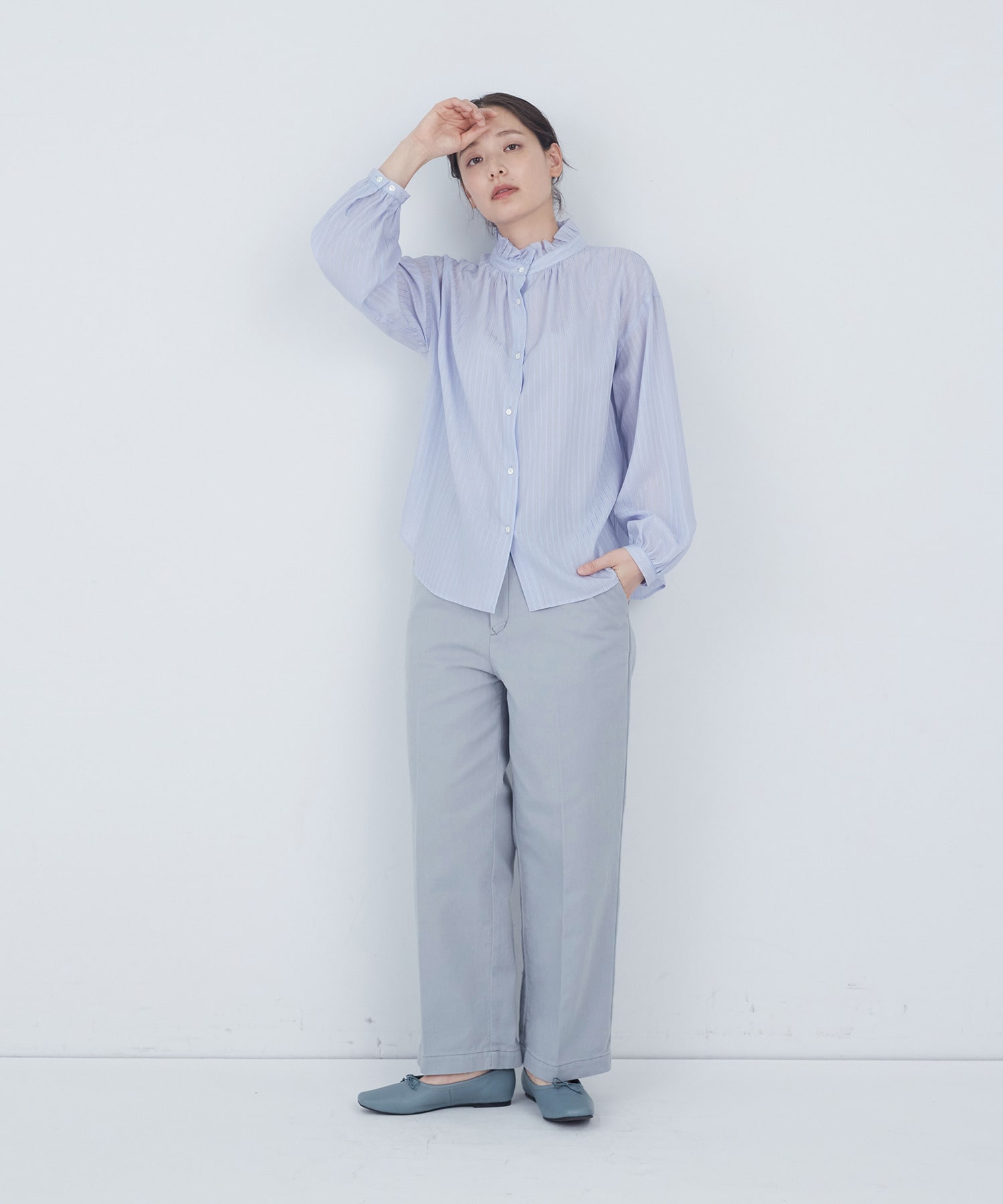 【ADIEU TRISTESSE】ストライプフリルブラウス 詳細画像 ブルー系その他 7