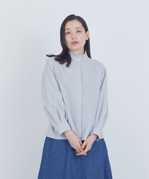 コットンフリルカラーブラウス 詳細画像 ライトグレー 1