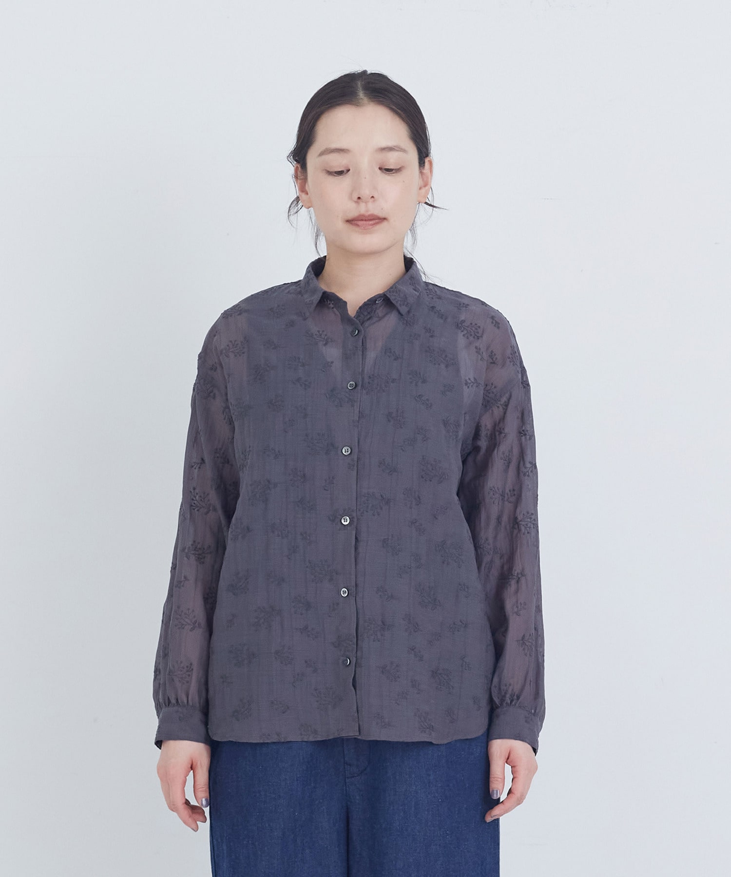 【ADIEU TRISTESSE】シアーエンブロイダリーシャツ 詳細画像 チャコールグレー 5