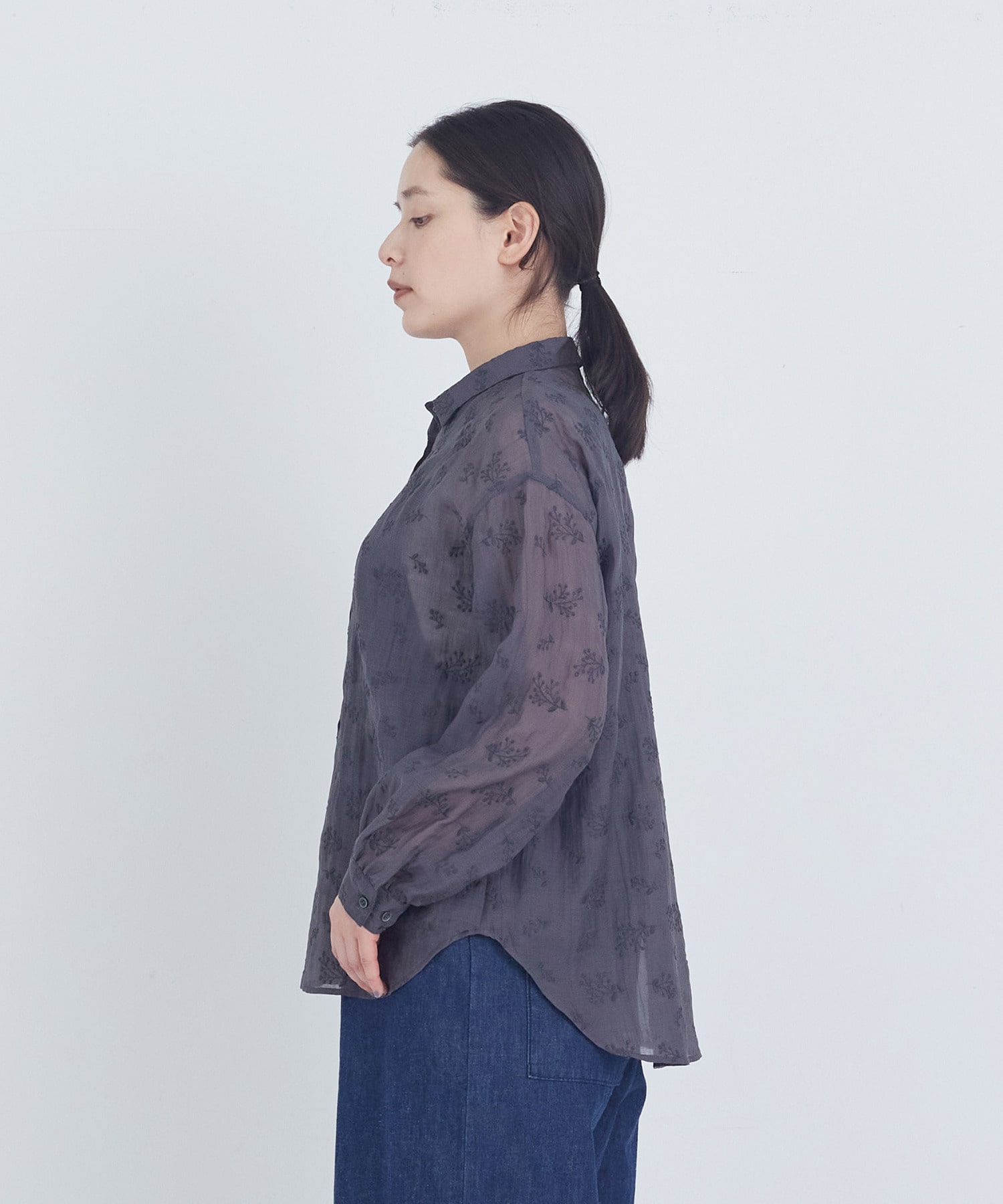 【ADIEU TRISTESSE】シアーエンブロイダリーシャツ 詳細画像 チャコールグレー 6