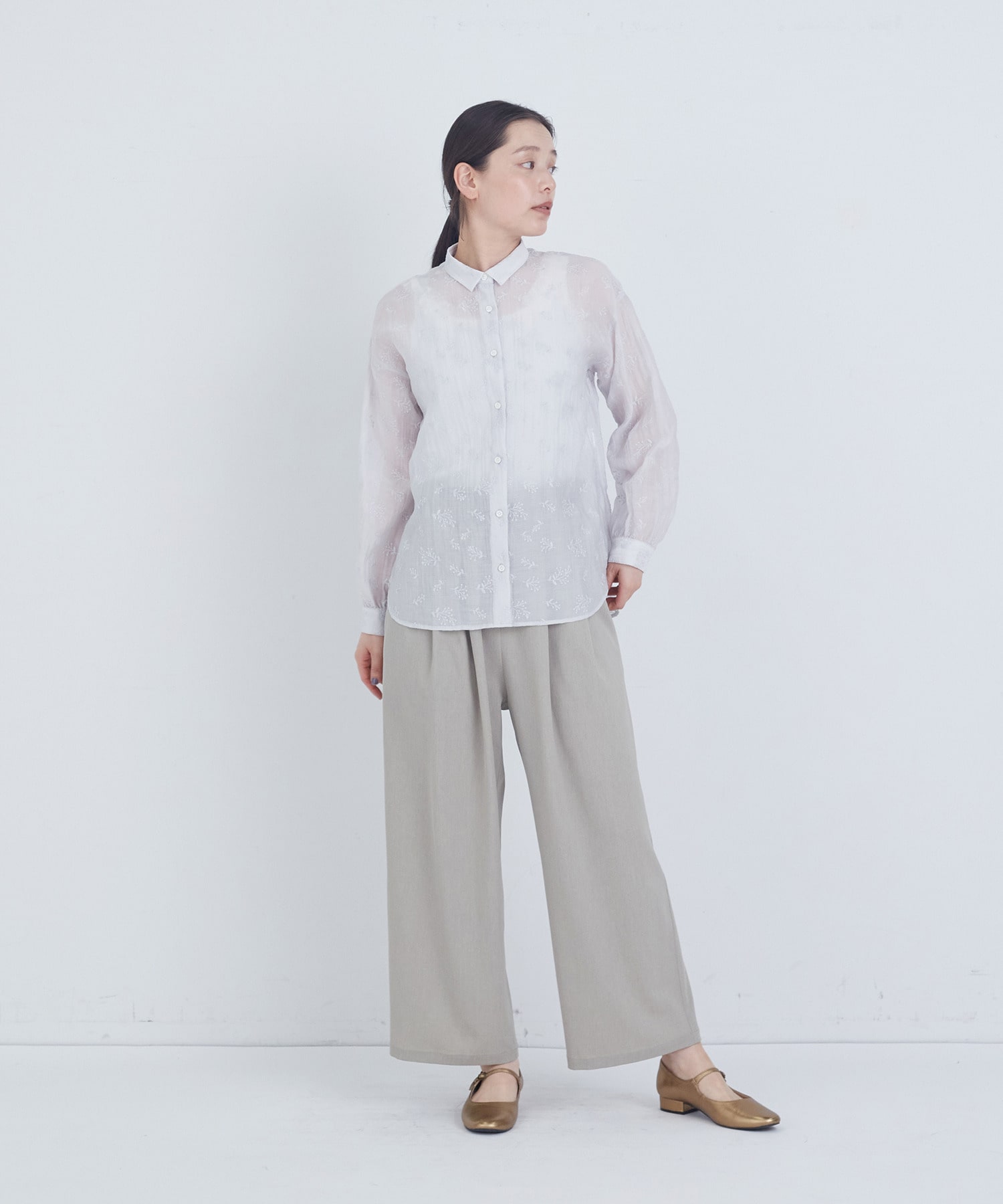 【ADIEU TRISTESSE】シアーエンブロイダリーシャツ 詳細画像 チャコールグレー 8