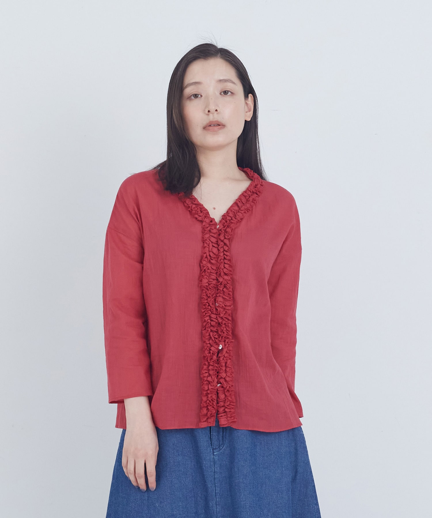 【ADIEU TRISTESSE】フリルトリミングブラウス 詳細画像 レッド 1