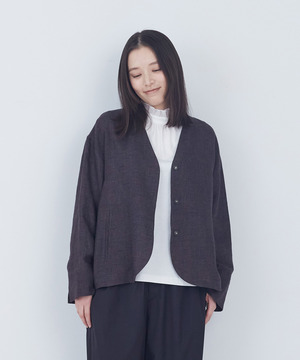 【ADIEU TRISTESSE】リネングレンチェックジャケット 詳細画像 ダークブラウン 1