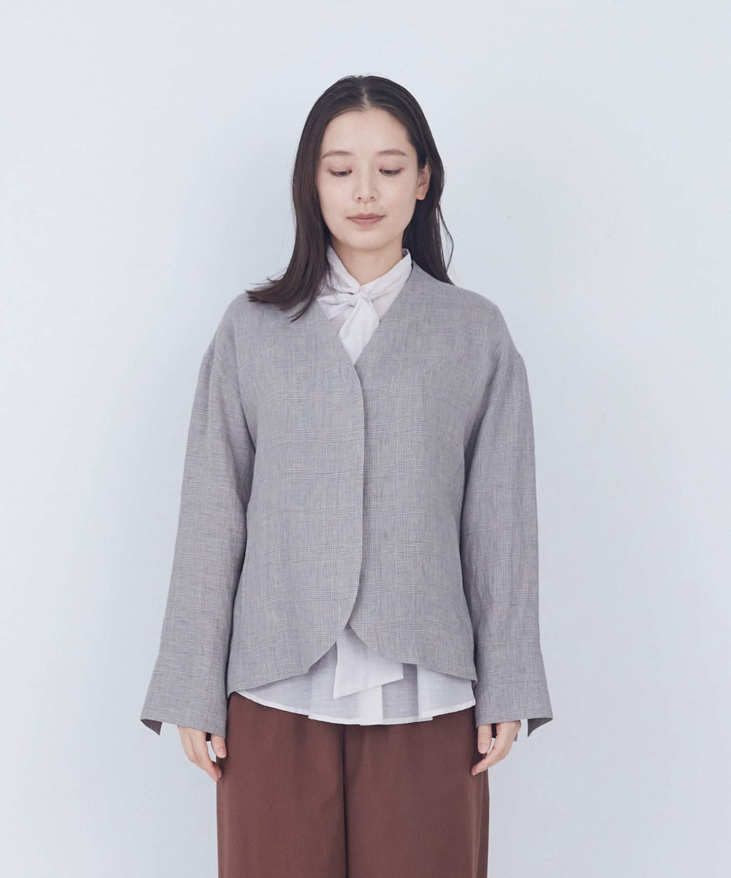 【ADIEU TRISTESSE】リネングレンチェックジャケット 詳細画像 ダークブラウン 12