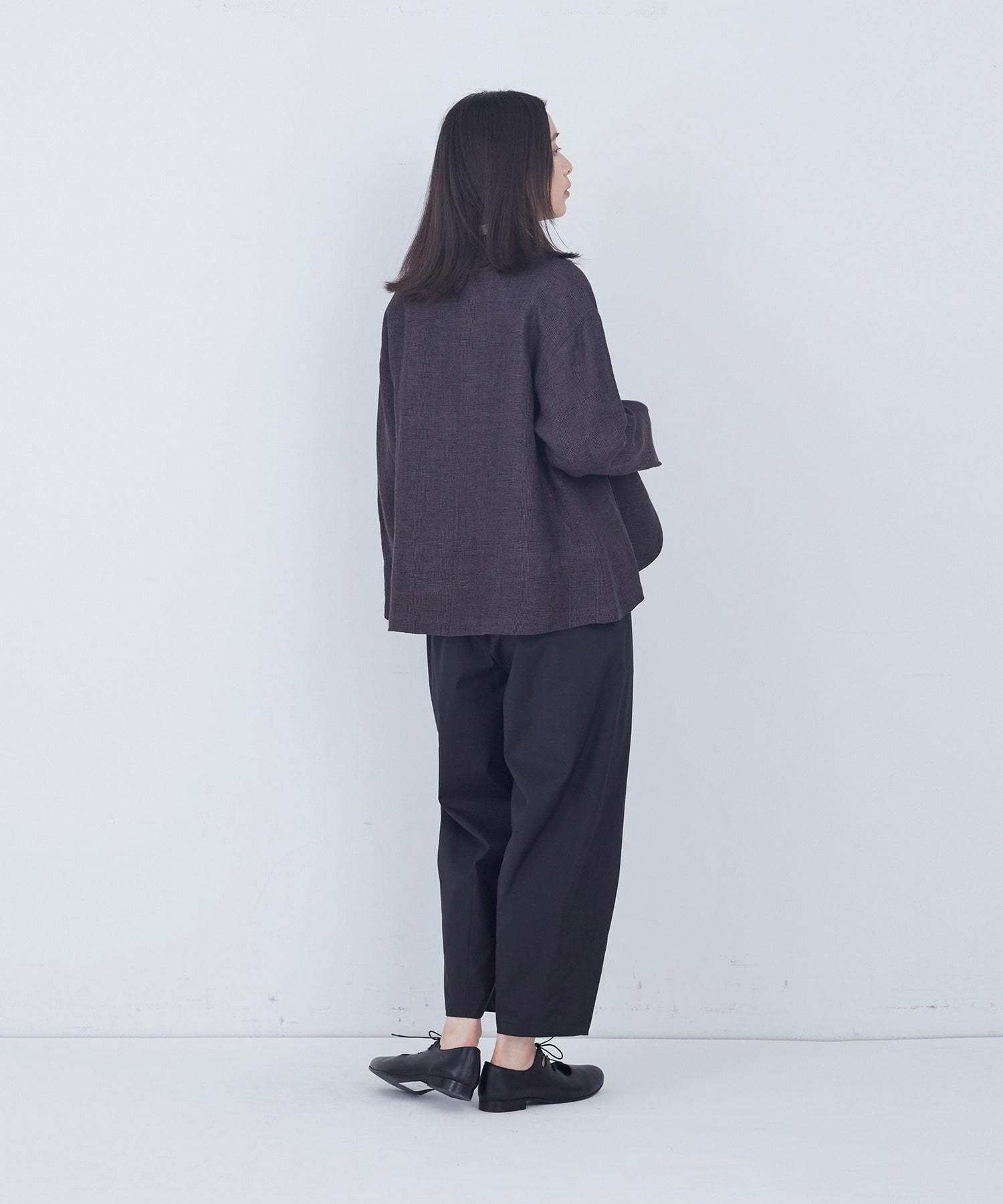 【ADIEU TRISTESSE】リネングレンチェックジャケット 詳細画像 ダークブラウン 3