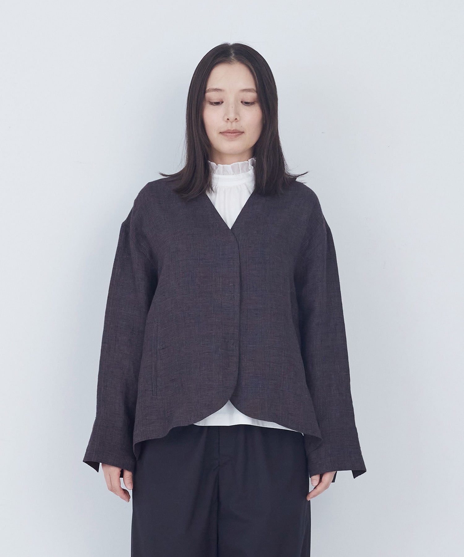 【ADIEU TRISTESSE】リネングレンチェックジャケット 詳細画像 ダークブラウン 5