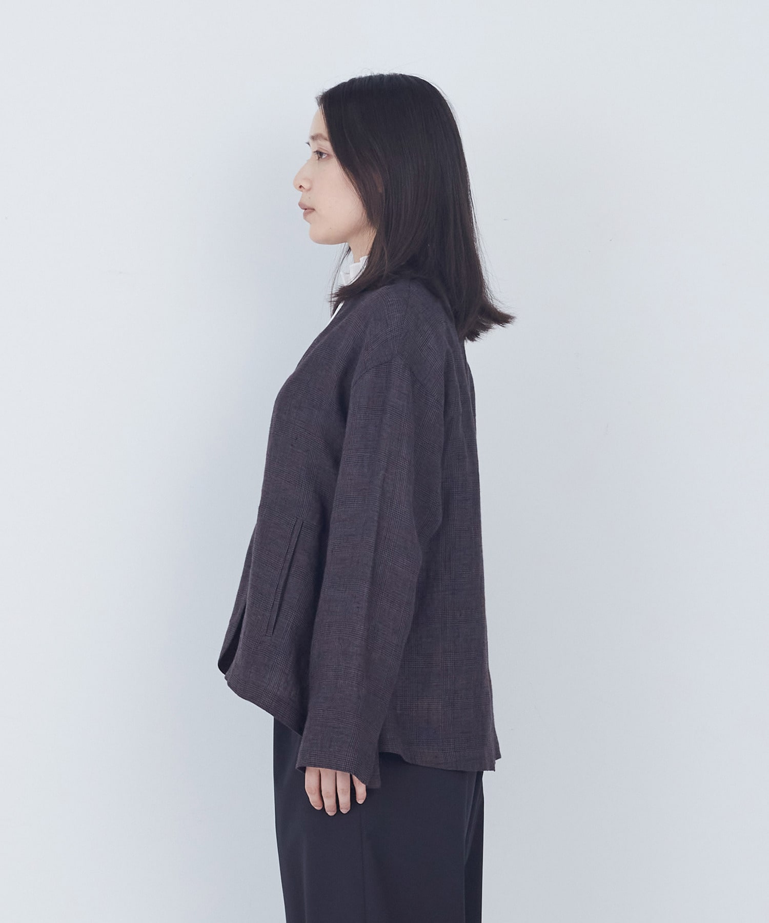 【ADIEU TRISTESSE】リネングレンチェックジャケット 詳細画像 ダークブラウン 6