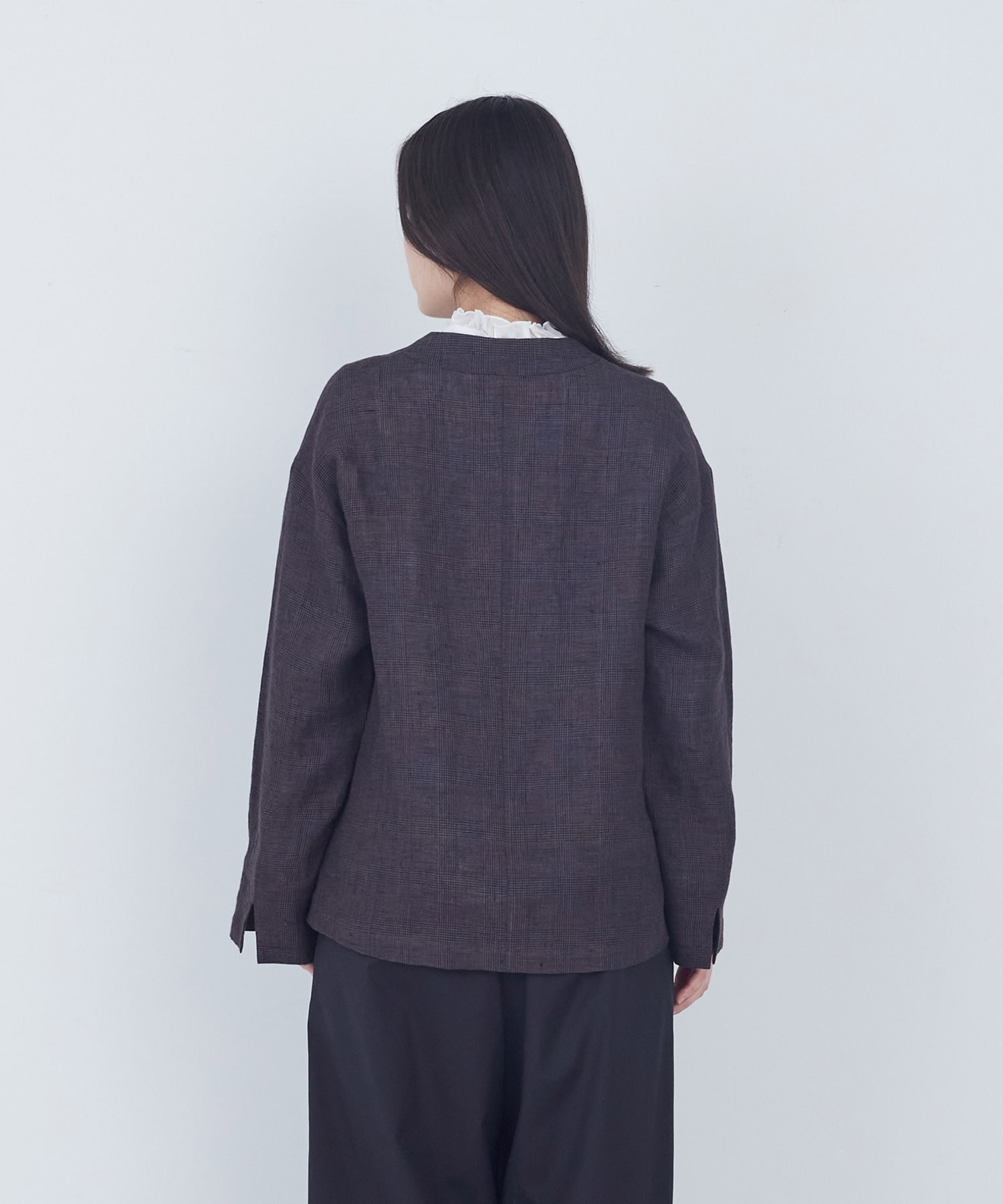 【ADIEU TRISTESSE】リネングレンチェックジャケット 詳細画像 ダークブラウン 7