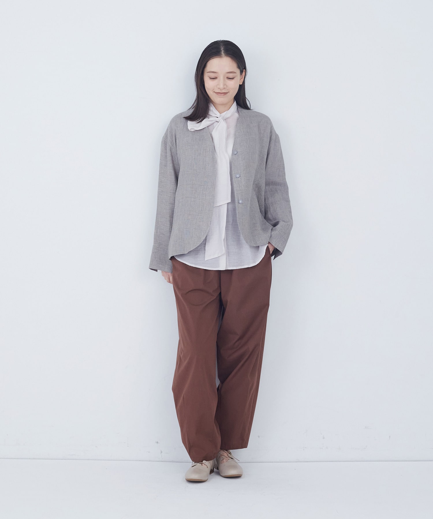 【ADIEU TRISTESSE】リネングレンチェックジャケット 詳細画像 ダークブラウン 8