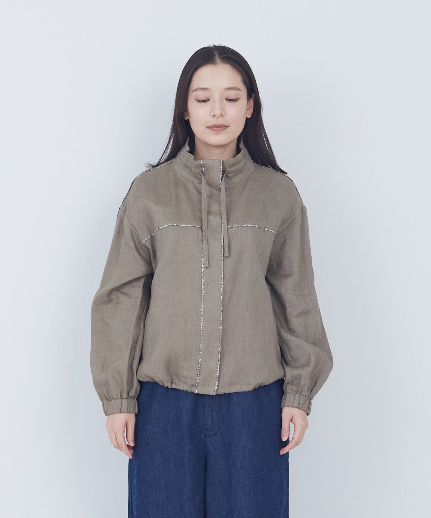 【ADIEU TRISTESSE】リバティプリントトリミングリネンブルゾン 詳細画像 ブラウン 5