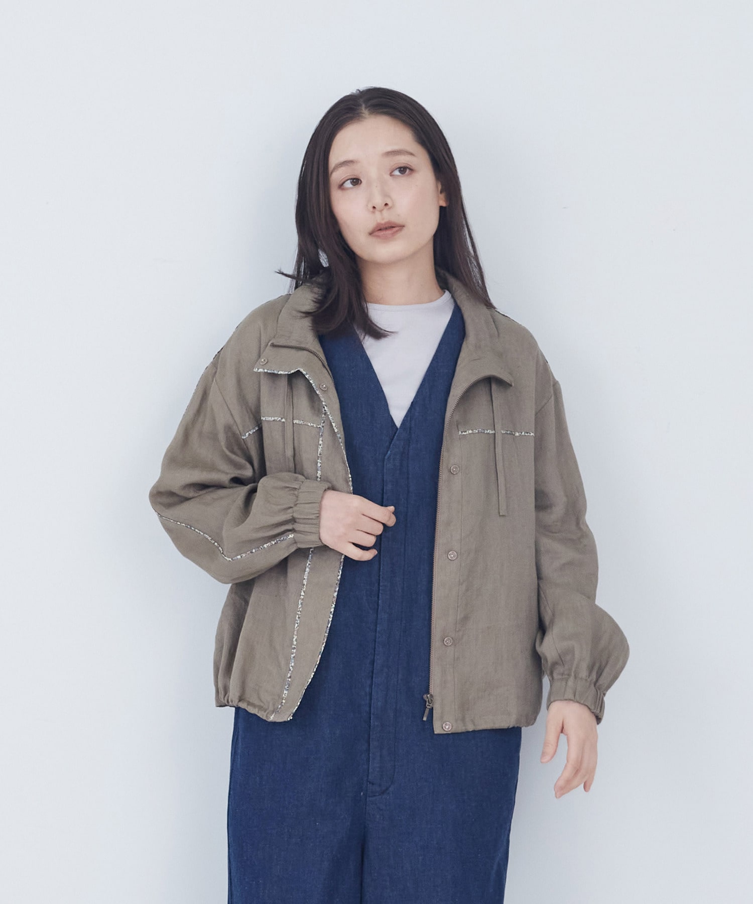 【ADIEU TRISTESSE】リバティプリントトリミングリネンブルゾン 詳細画像 ブラウン 1