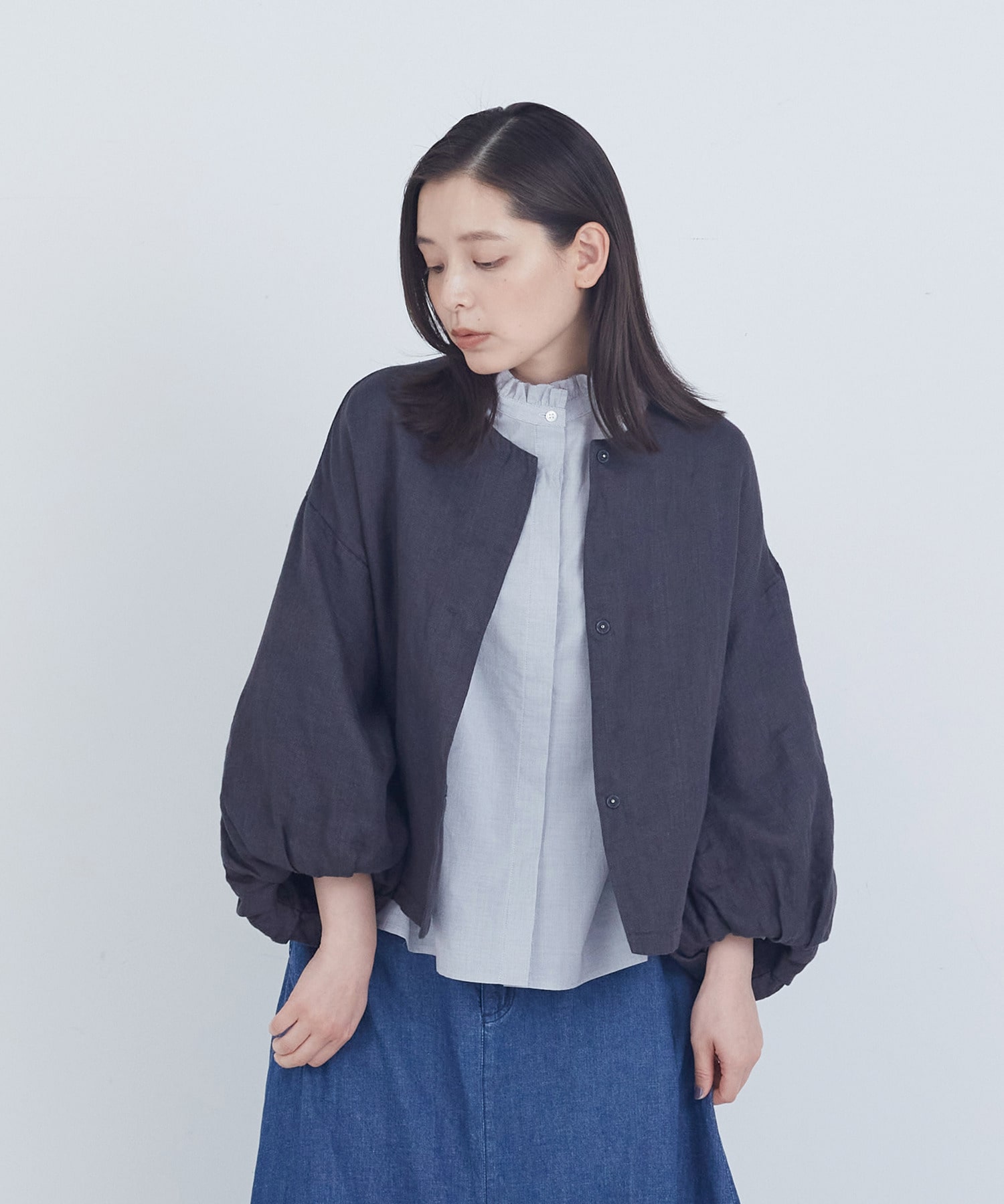 【ADIEU TRISTESSE】リネンボリュームスリーブジャケット 詳細画像 チャコールグレー 1