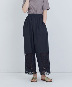 【ADIEU TRISTESSE】ポプリン刺繍パンツ 詳細画像 ブラック 1