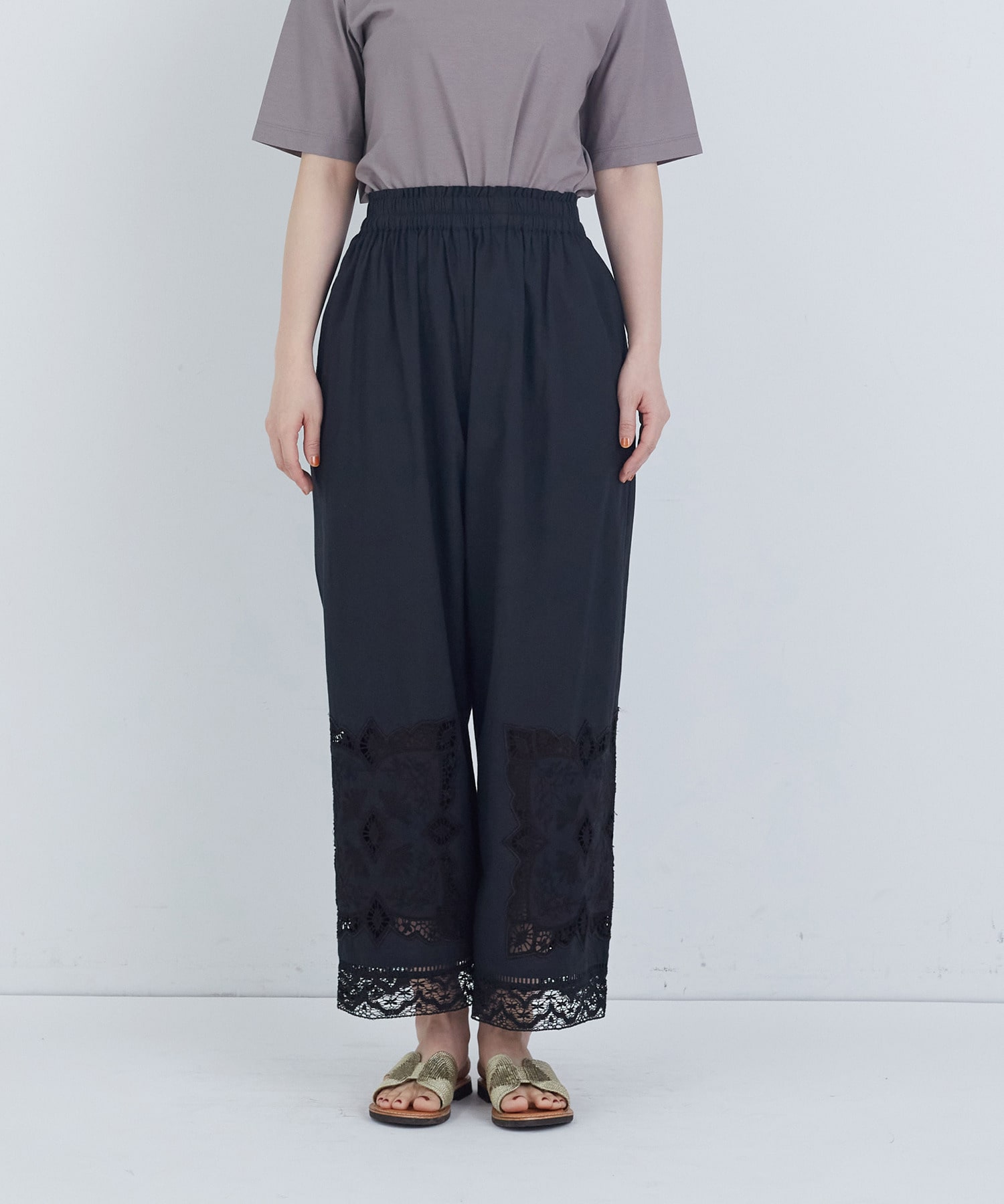 【ADIEU TRISTESSE】ポプリン刺繍パンツ 詳細画像 ブラック 14
