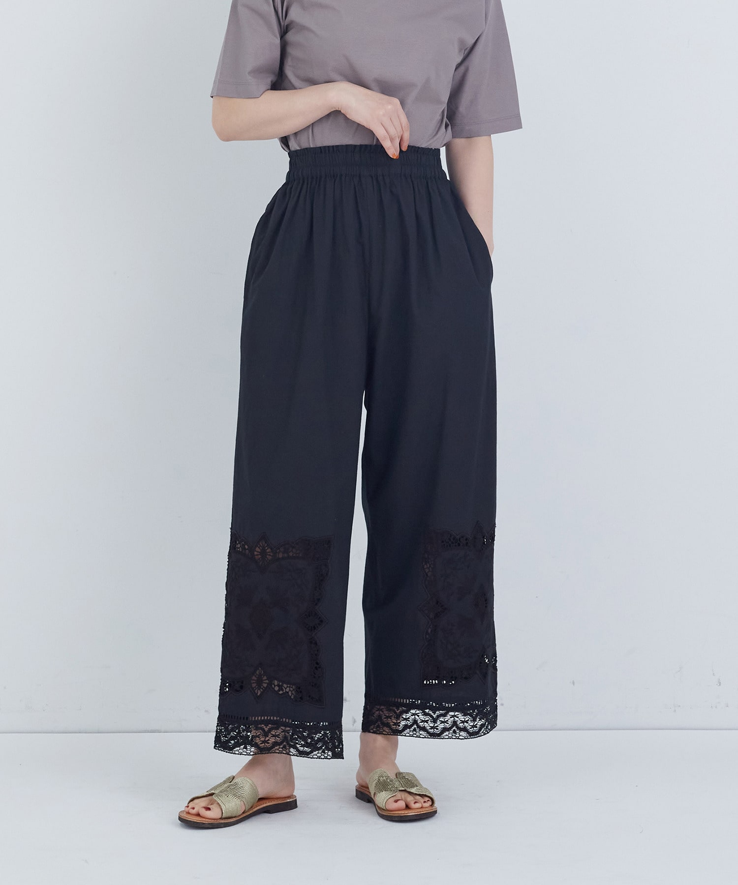 【ADIEU TRISTESSE】ポプリン刺繍パンツ 詳細画像 ブラック 8