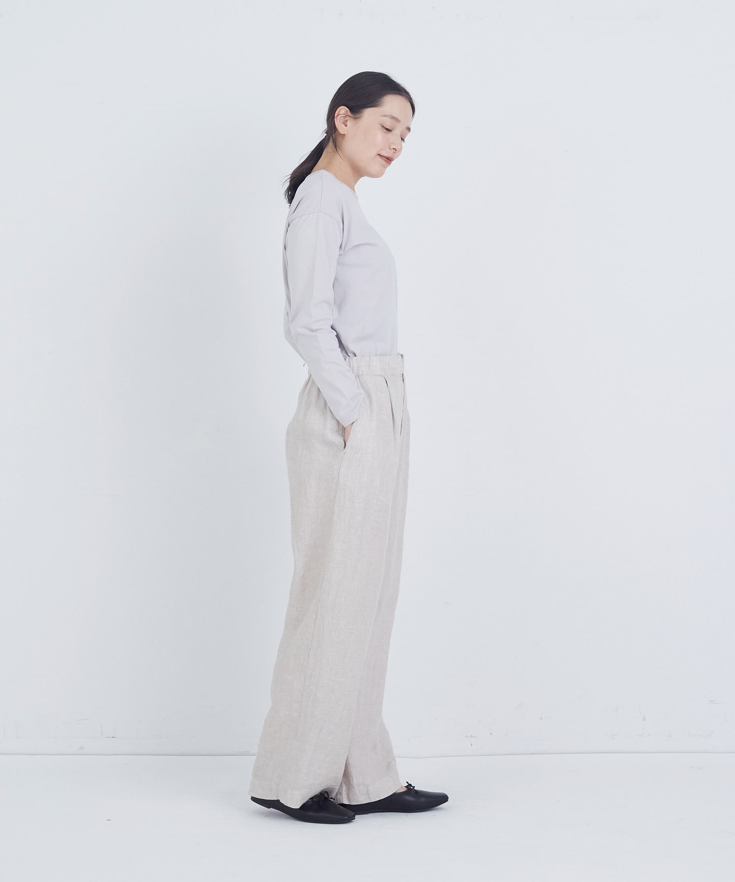 【ADIEU TRISTESSE】リネンワンタックストレートパンツ 詳細画像 パープル 2