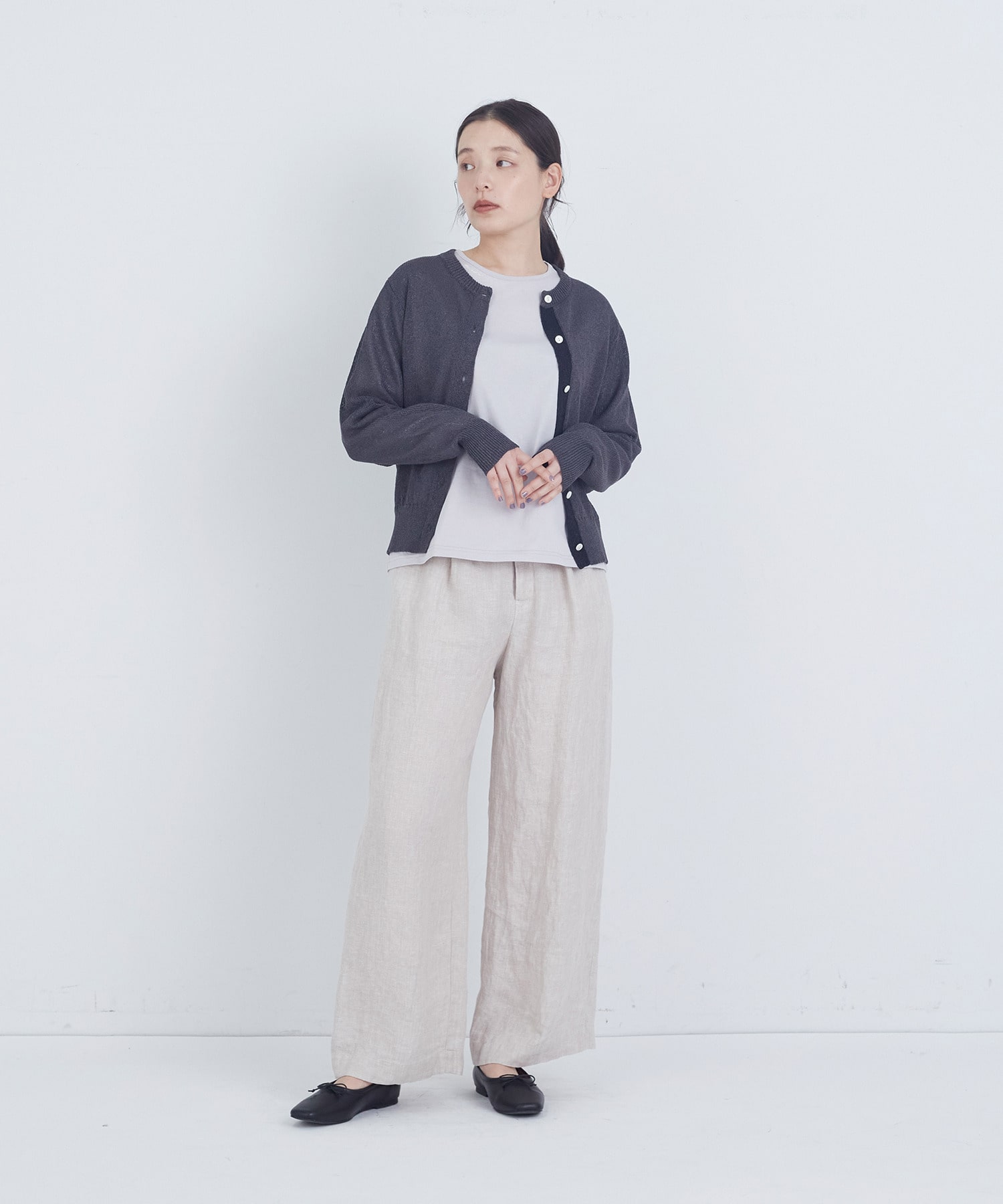 【ADIEU TRISTESSE】リネンワンタックストレートパンツ 詳細画像 パープル 4