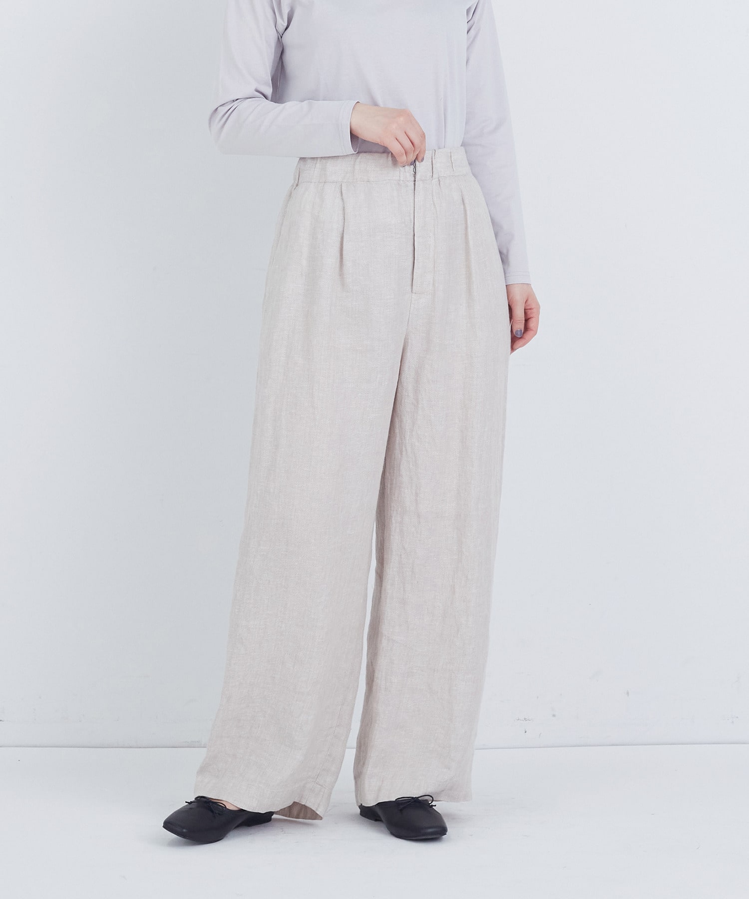 【ADIEU TRISTESSE】リネンワンタックストレートパンツ 詳細画像 キナリ 1