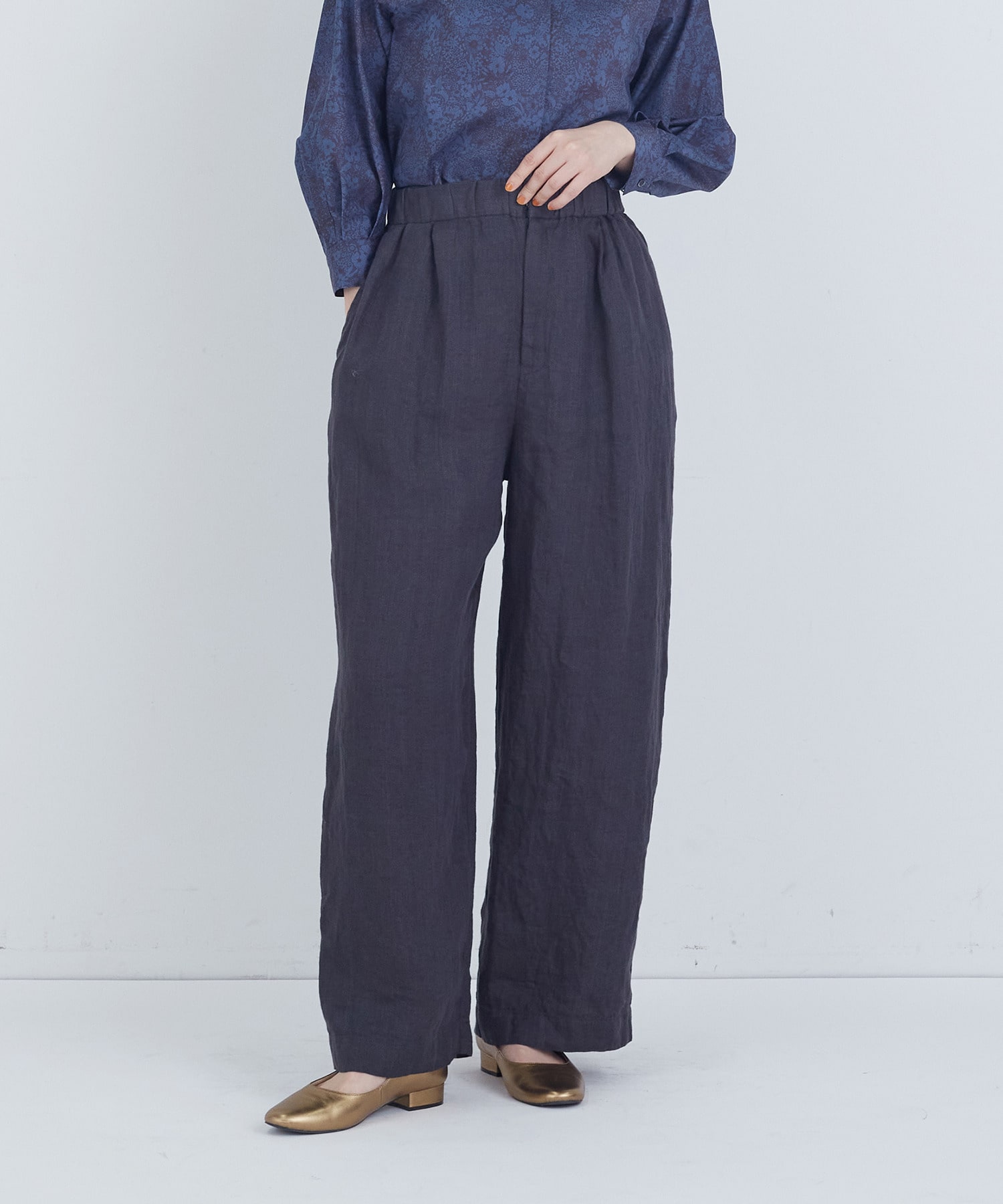 【ADIEU TRISTESSE】リネンワンタックストレートパンツ 詳細画像 チャコールグレー 1