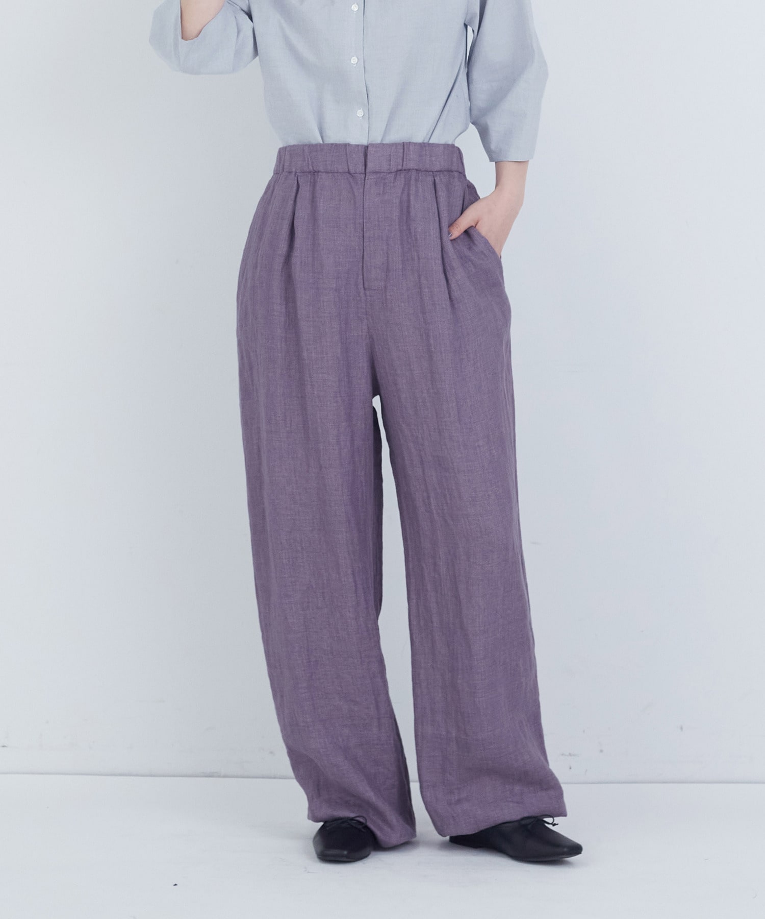 【ADIEU TRISTESSE】リネンワンタックストレートパンツ 詳細画像 パープル 1