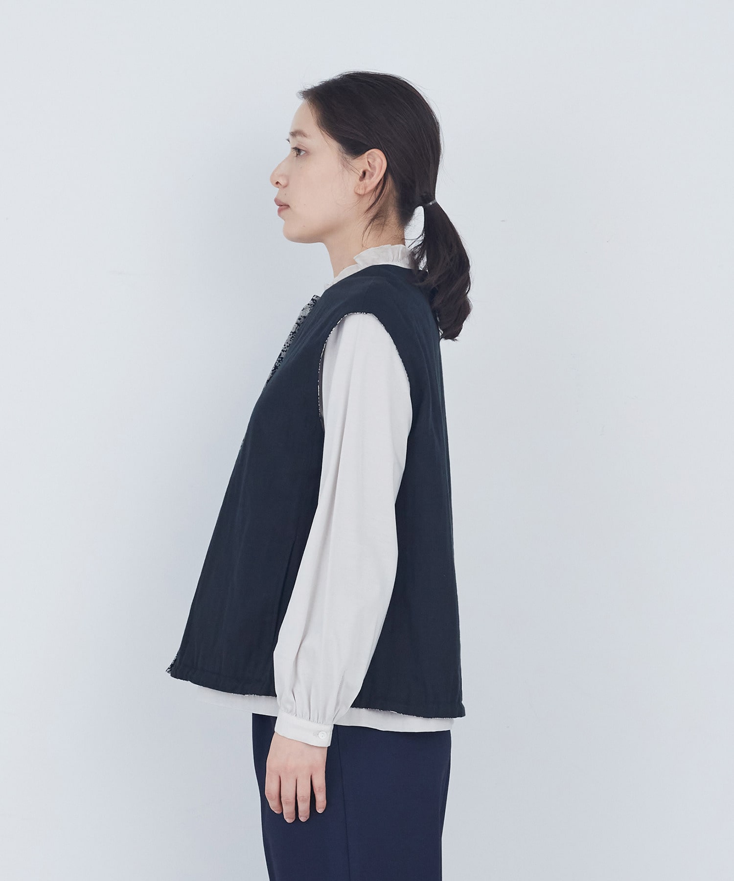 【ADIEU TRISTESSE】【2way】リバティプリント&times;ダブルガーゼリバーシブルベスト 詳細画像 ブルー系その他 9