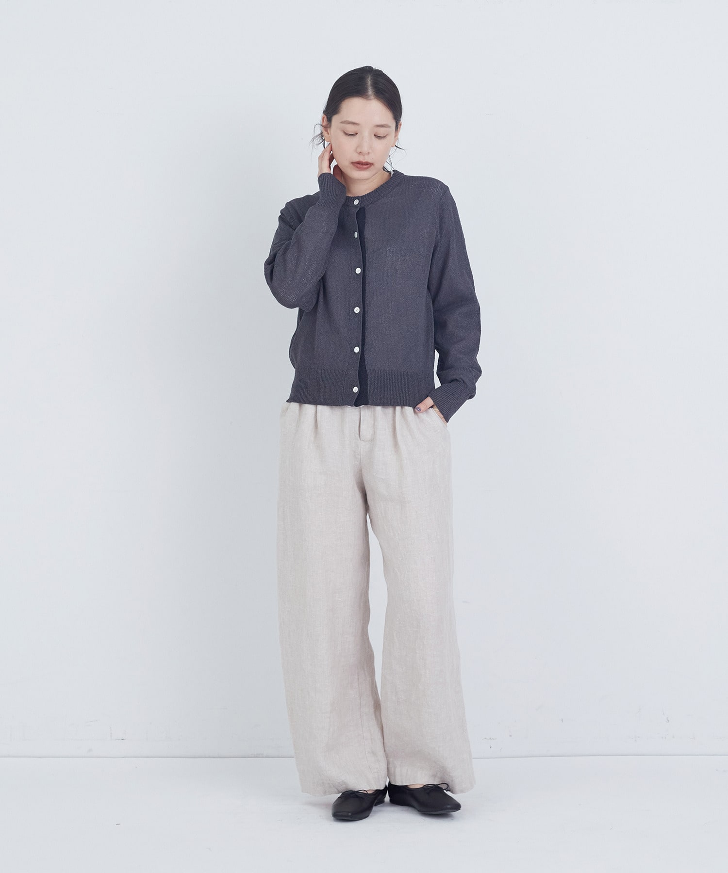 【ADIEU TRISTESSE】TSUMUGI和紙配色カーディガン 詳細画像 チャコールグレー 10