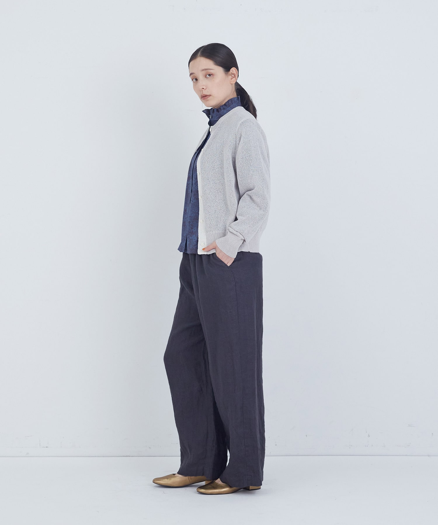 【ADIEU TRISTESSE】TSUMUGI和紙配色カーディガン 詳細画像 チャコールグレー 15