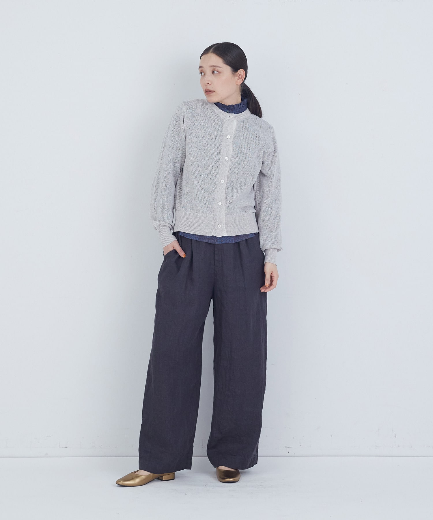 【ADIEU TRISTESSE】TSUMUGI和紙配色カーディガン 詳細画像 チャコールグレー 17