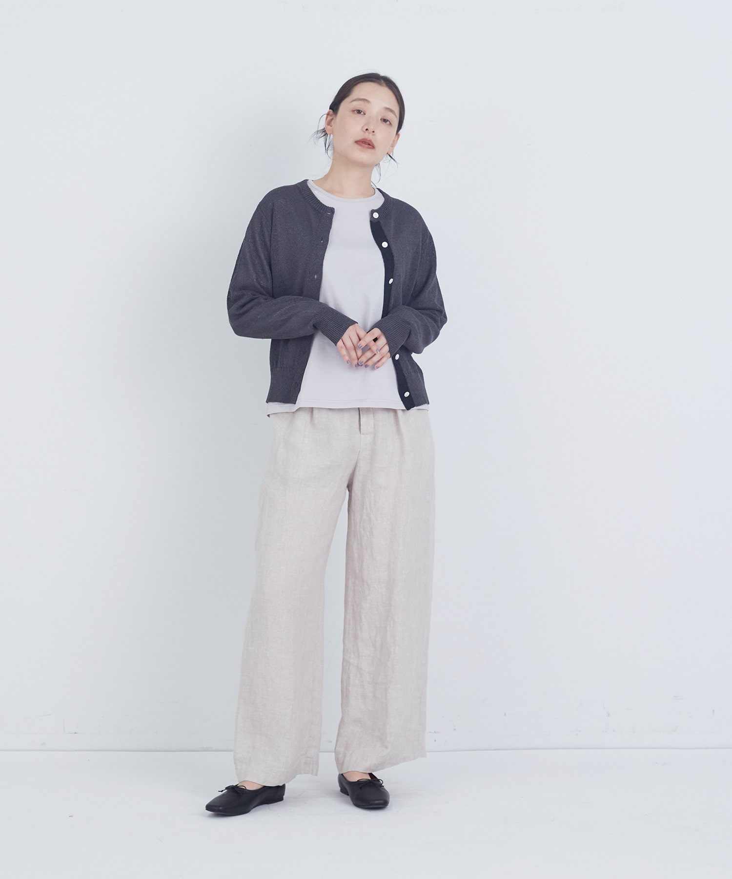 【ADIEU TRISTESSE】TSUMUGI和紙配色カーディガン 詳細画像 チャコールグレー 8