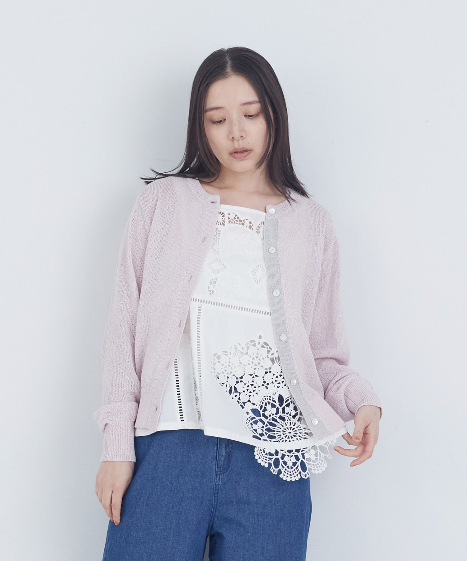 【ADIEU TRISTESSE】TSUMUGI和紙配色カーディガン 詳細画像 ピンク 1