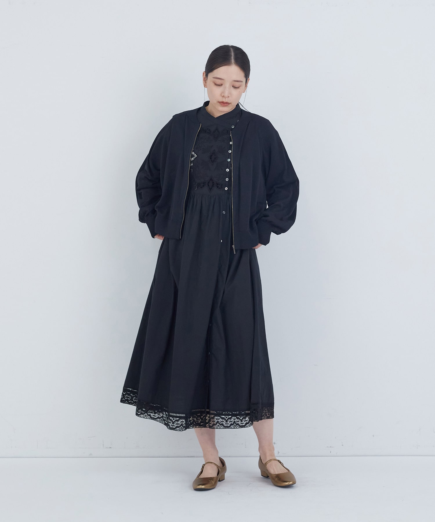 【ADIEU TRISTESSE】ペーパーポリエステルニットブルゾン 詳細画像 ブラック 1