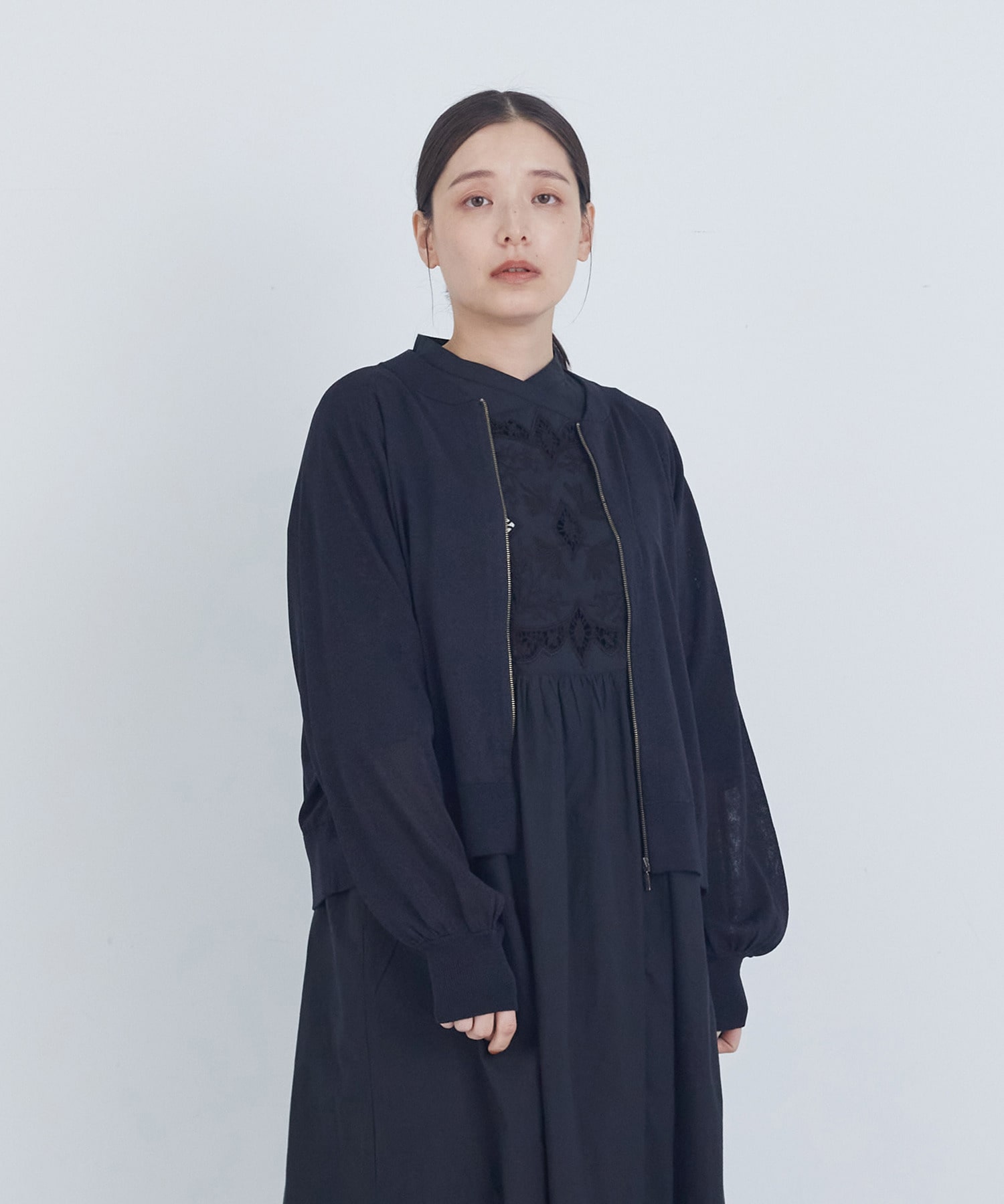 【ADIEU TRISTESSE】ペーパーポリエステルニットブルゾン 詳細画像 ブラック 1