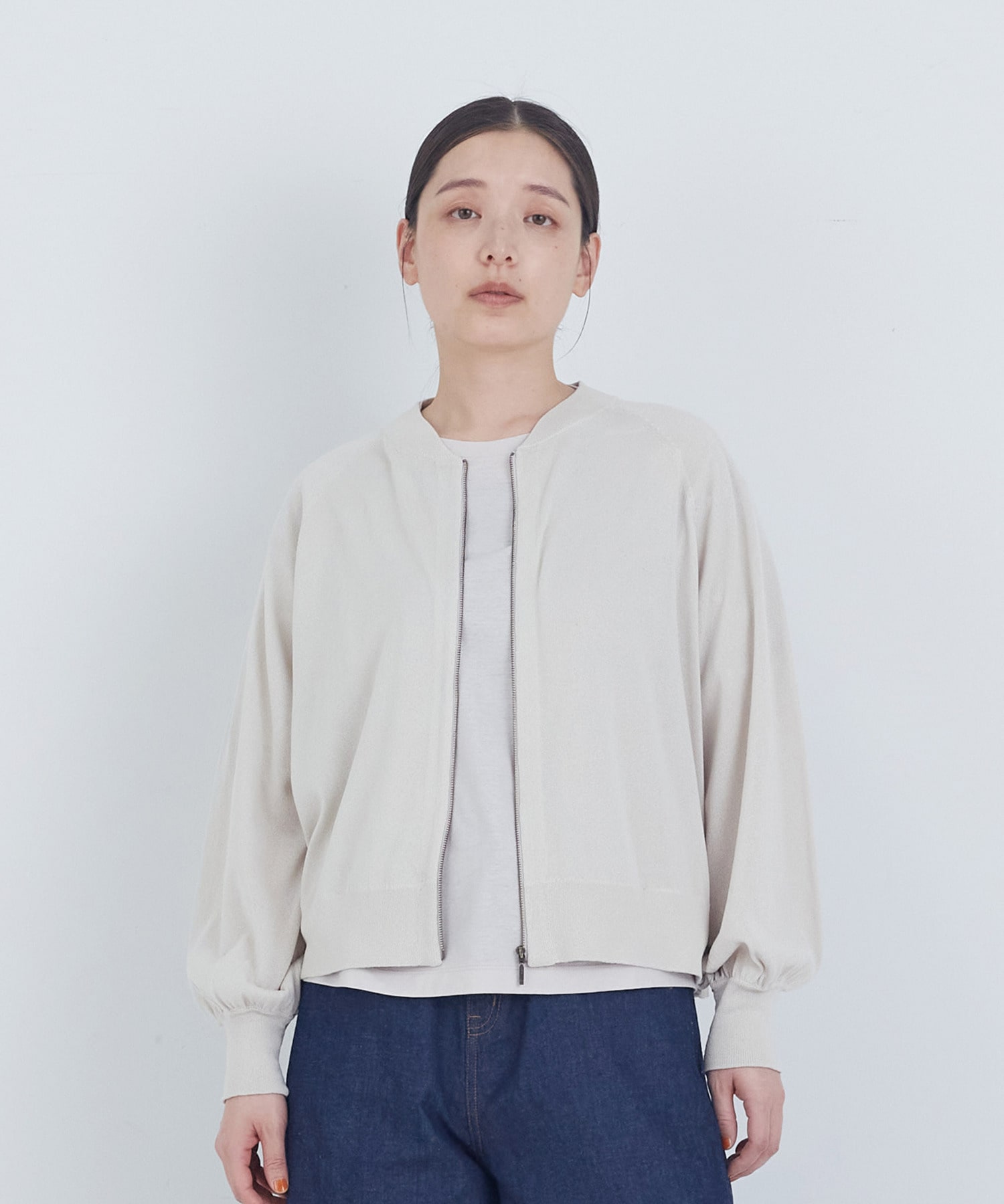 【ADIEU TRISTESSE】ペーパーポリエステルニットブルゾン 詳細画像 グレイッシュベージュ 1