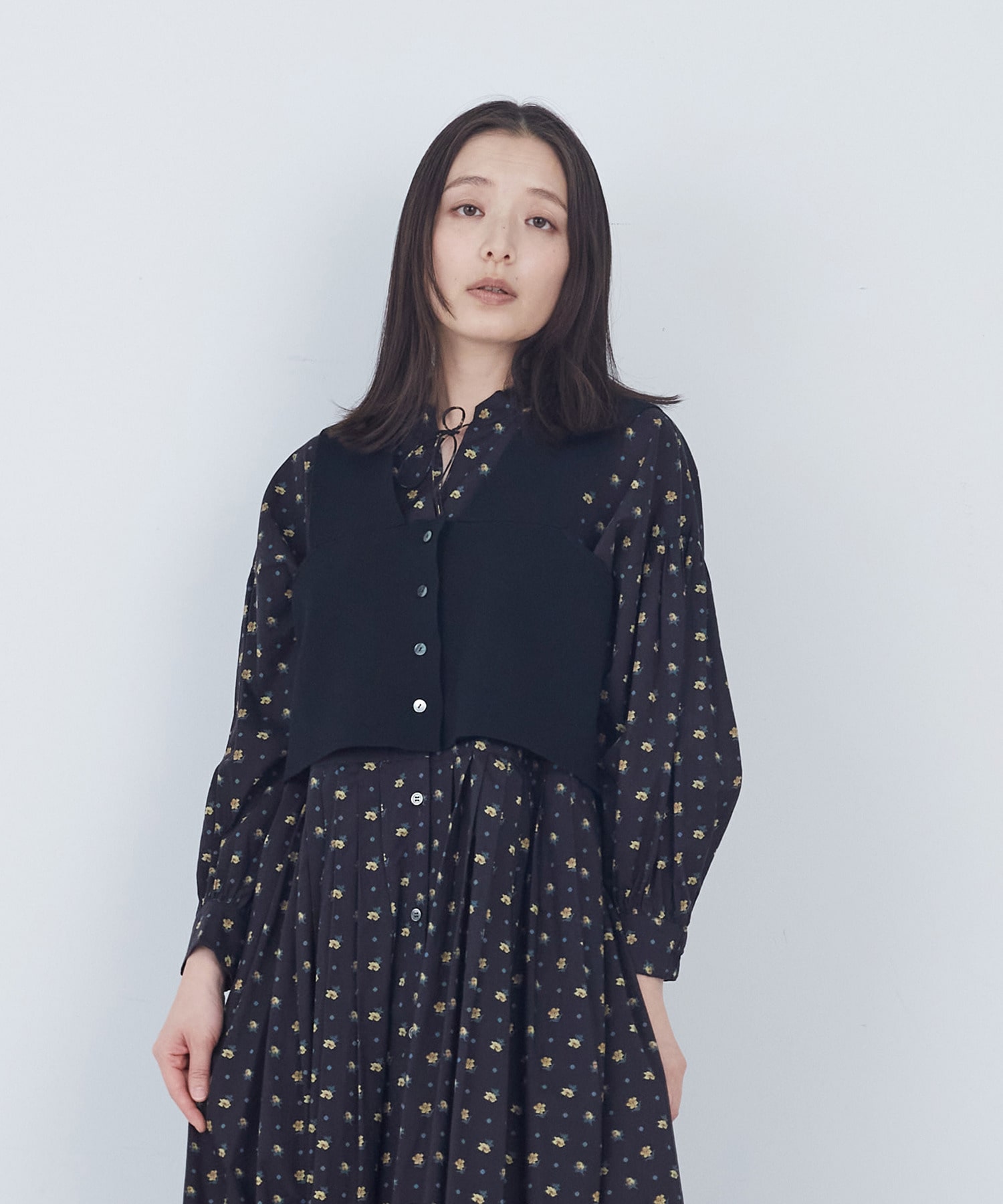 【ADIEU TRISTESSE】【2way】COTTON SURFミラノリブビスチェ風ベスト 詳細画像 ブラック 1