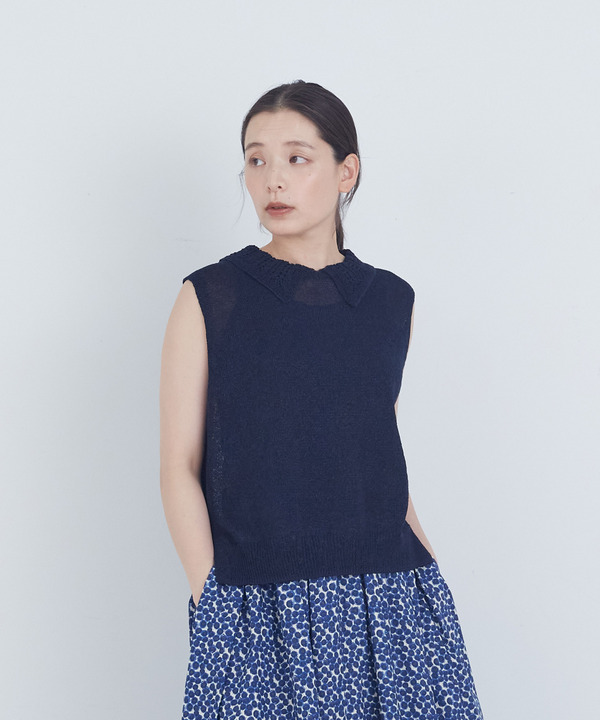 TSUMUGI透かし襟ベスト 詳細画像 ネイビー 1