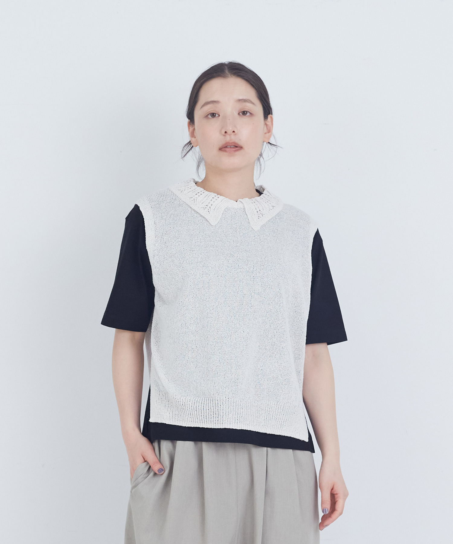【ADIEU TRISTESSE】TSUMUGI透かし襟ベスト 詳細画像 オフホワイト 1