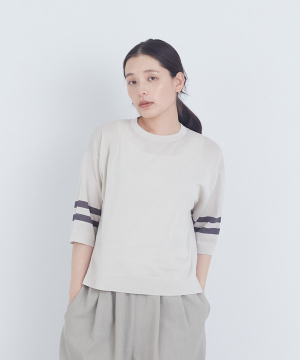 ペーパーポリエステルライン入りニット 詳細画像 グレイッシュベージュ 1